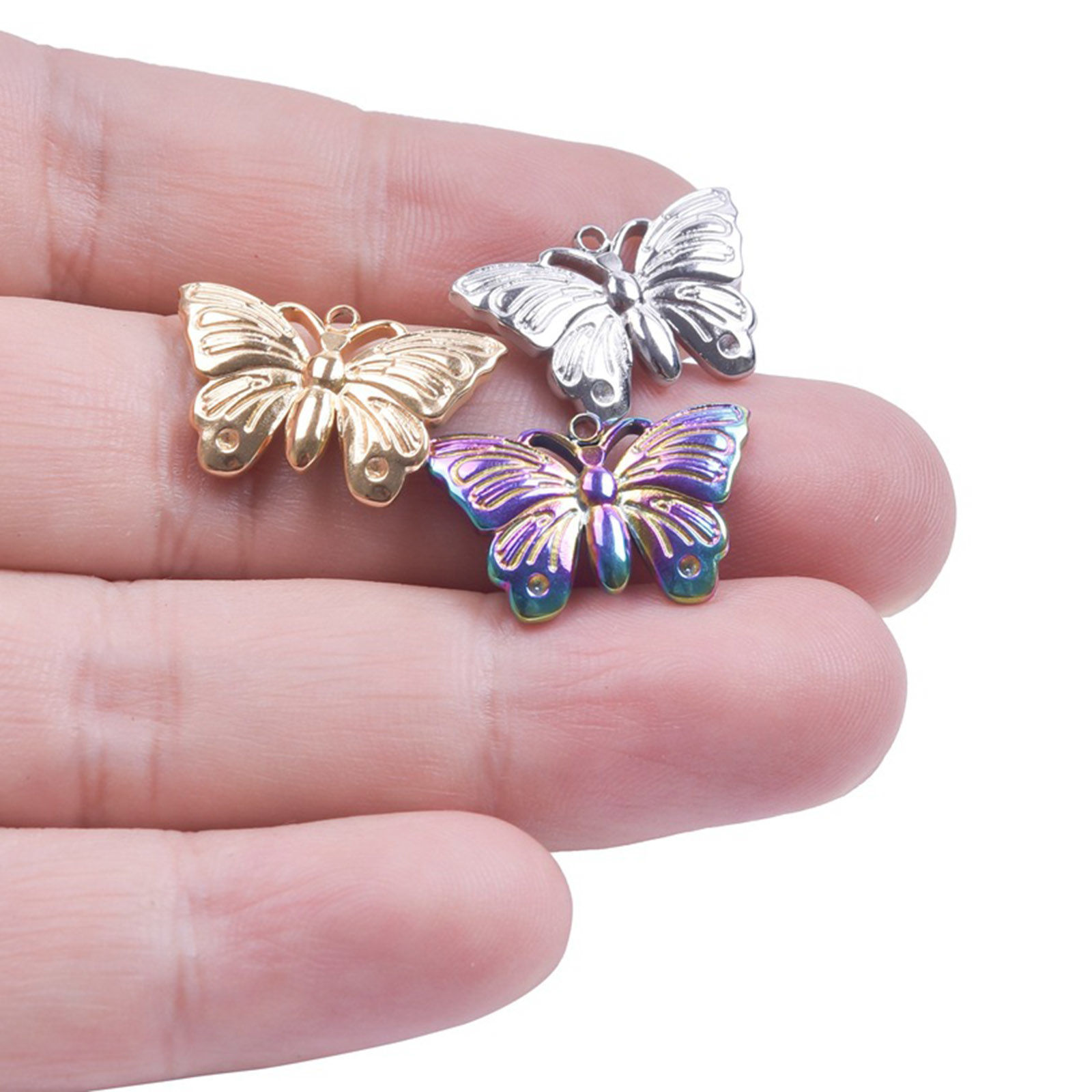 Picture of Stainless Steel Insect Charms Multicolor Butterfly Animal 22mm x 14mm