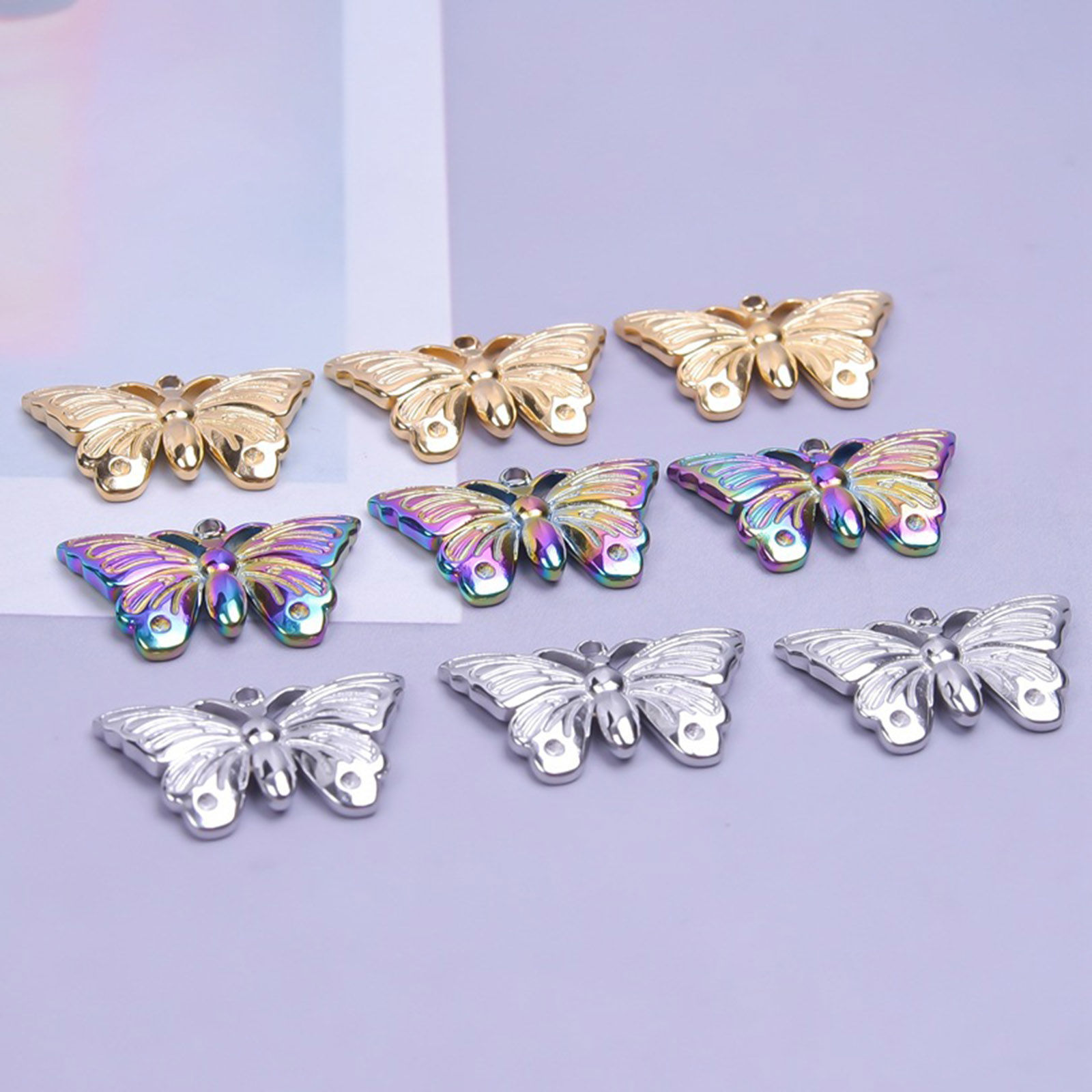 Picture of Stainless Steel Insect Charms Multicolor Butterfly Animal 22mm x 14mm