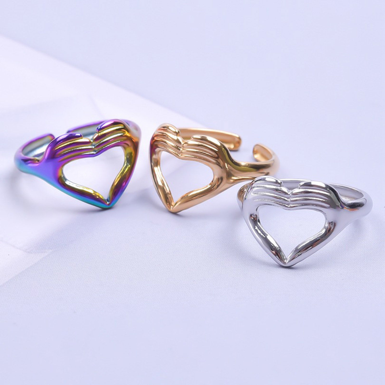 Bild von Edelstahl Ins Stil Offen Verstellbar Ring Bunt Liebe Handzeichen Geste 18.1mm（US Größe:8), 1 Stück