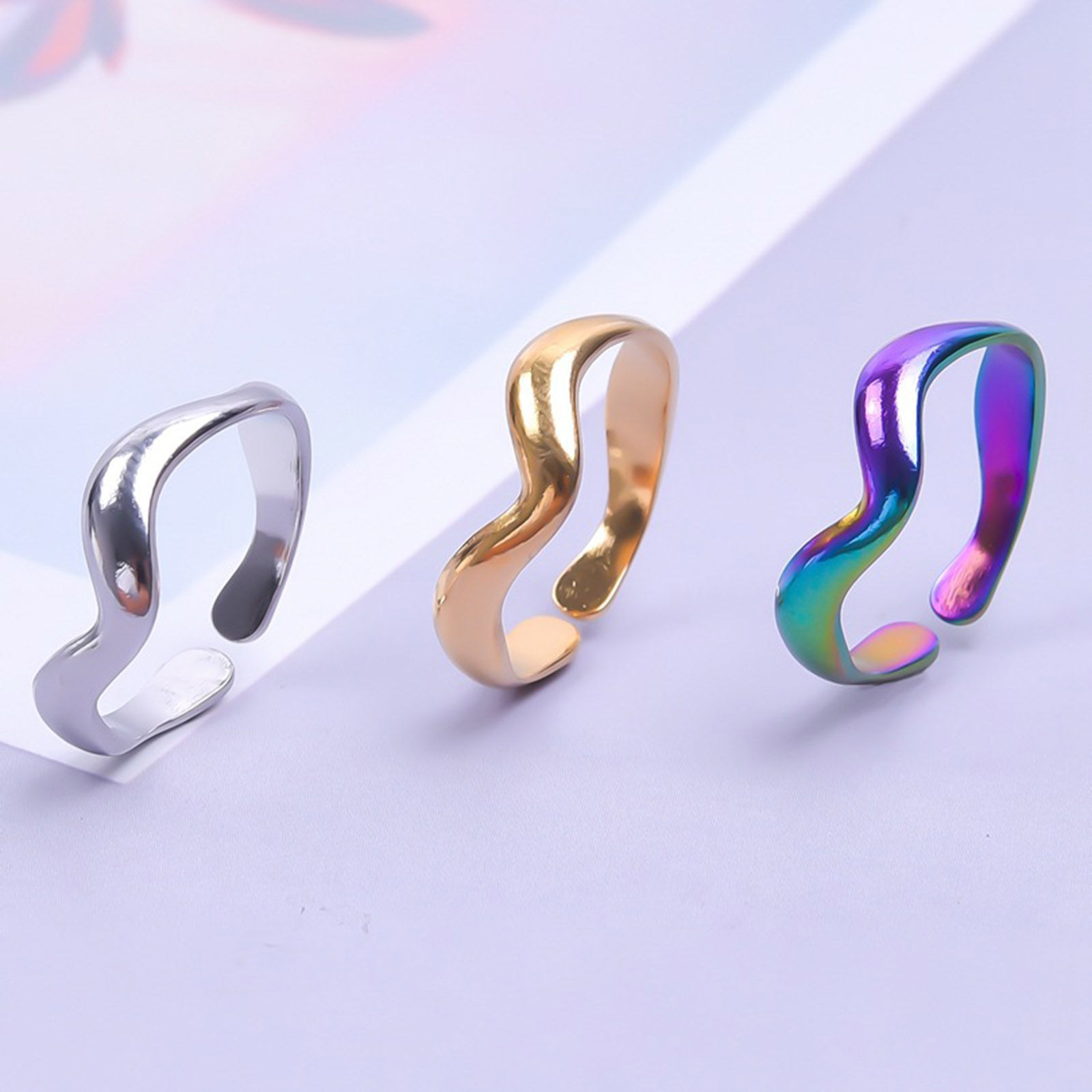 Picture of Stainless Steel Ins Style Open Adjustable Rings Multicolor Wave 18.1mm(US Size 8)