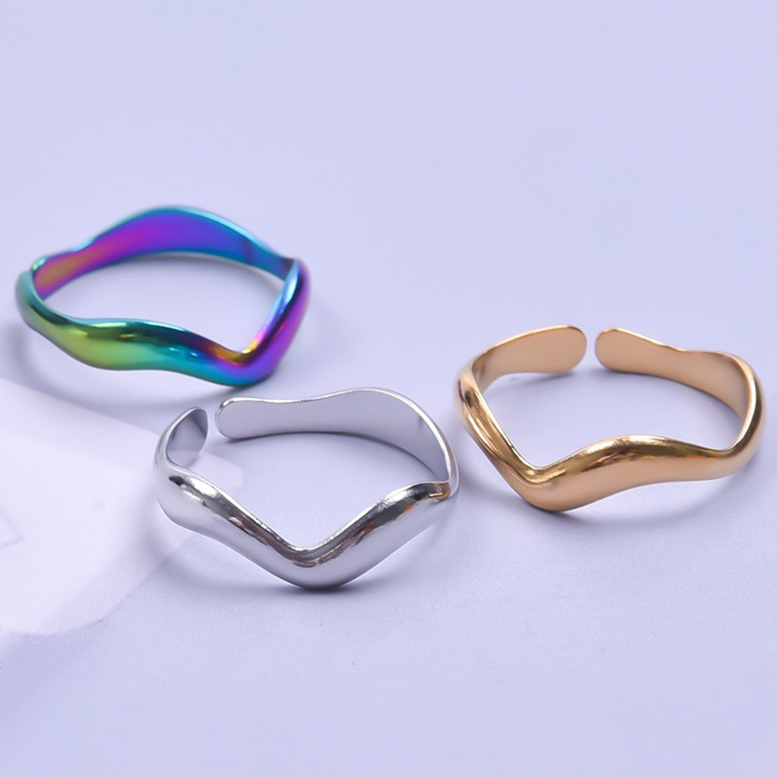 Picture of Stainless Steel Ins Style Open Adjustable Rings Multicolor Wave 18.1mm(US Size 8)