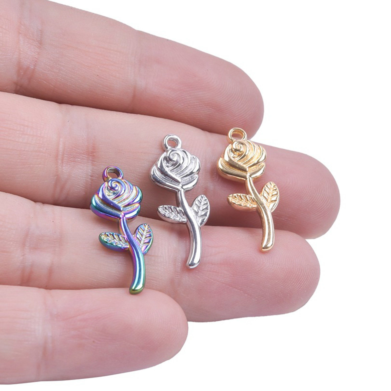 Picture of Stainless Steel Charms Multicolor Rose Flower 24mm x 10mm