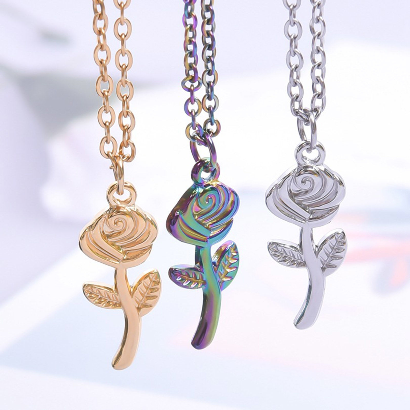 Picture of Stainless Steel Charms Multicolor Rose Flower 24mm x 10mm