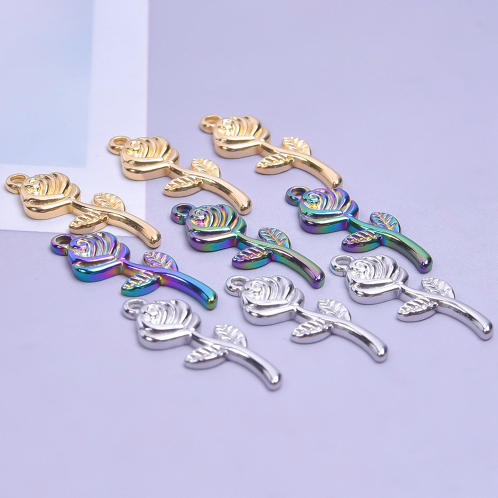 Picture of Stainless Steel Charms Multicolor Rose Flower 24mm x 10mm