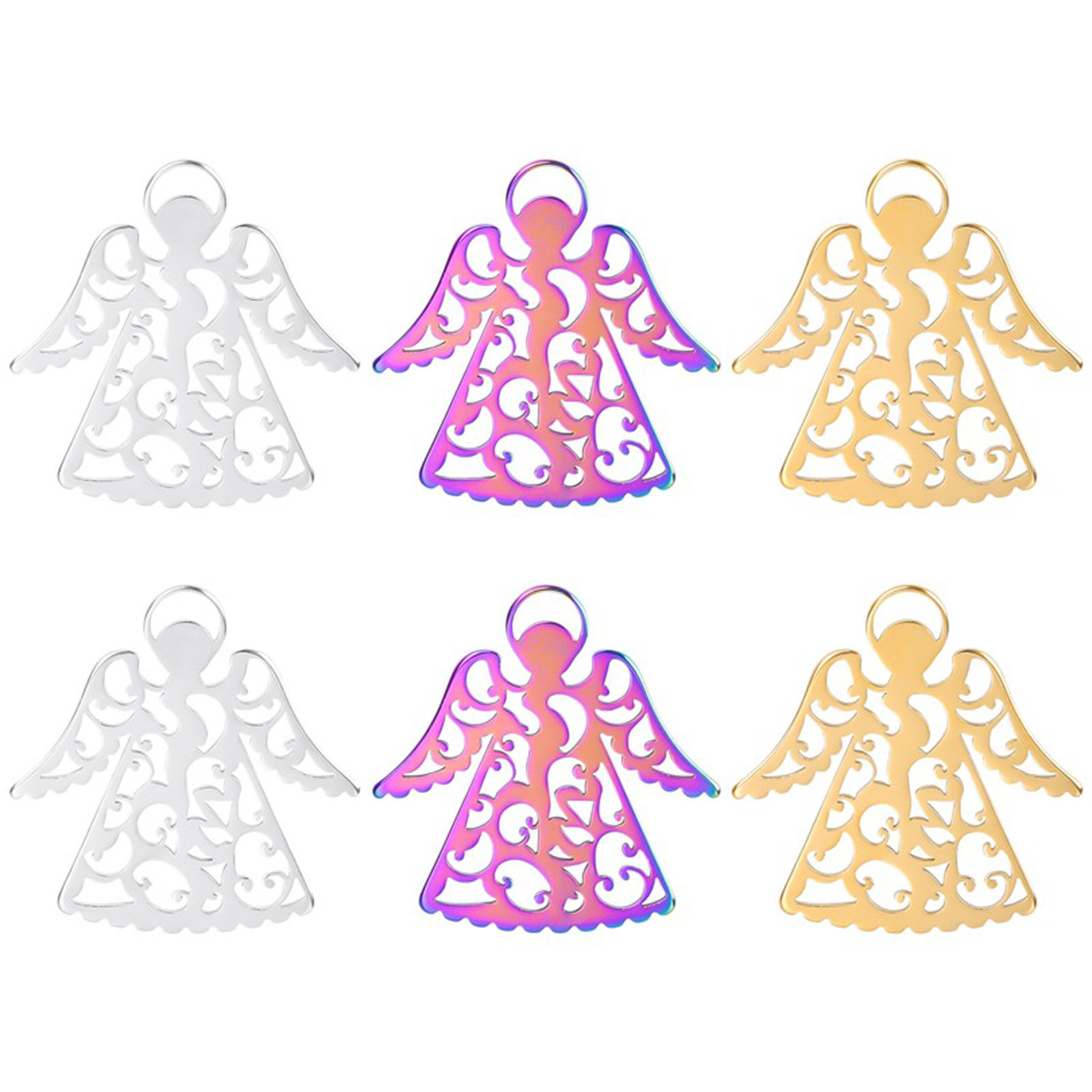Picture of Stainless Steel Religious Pendants Multicolor Angel Filigree 3cm x 3cm