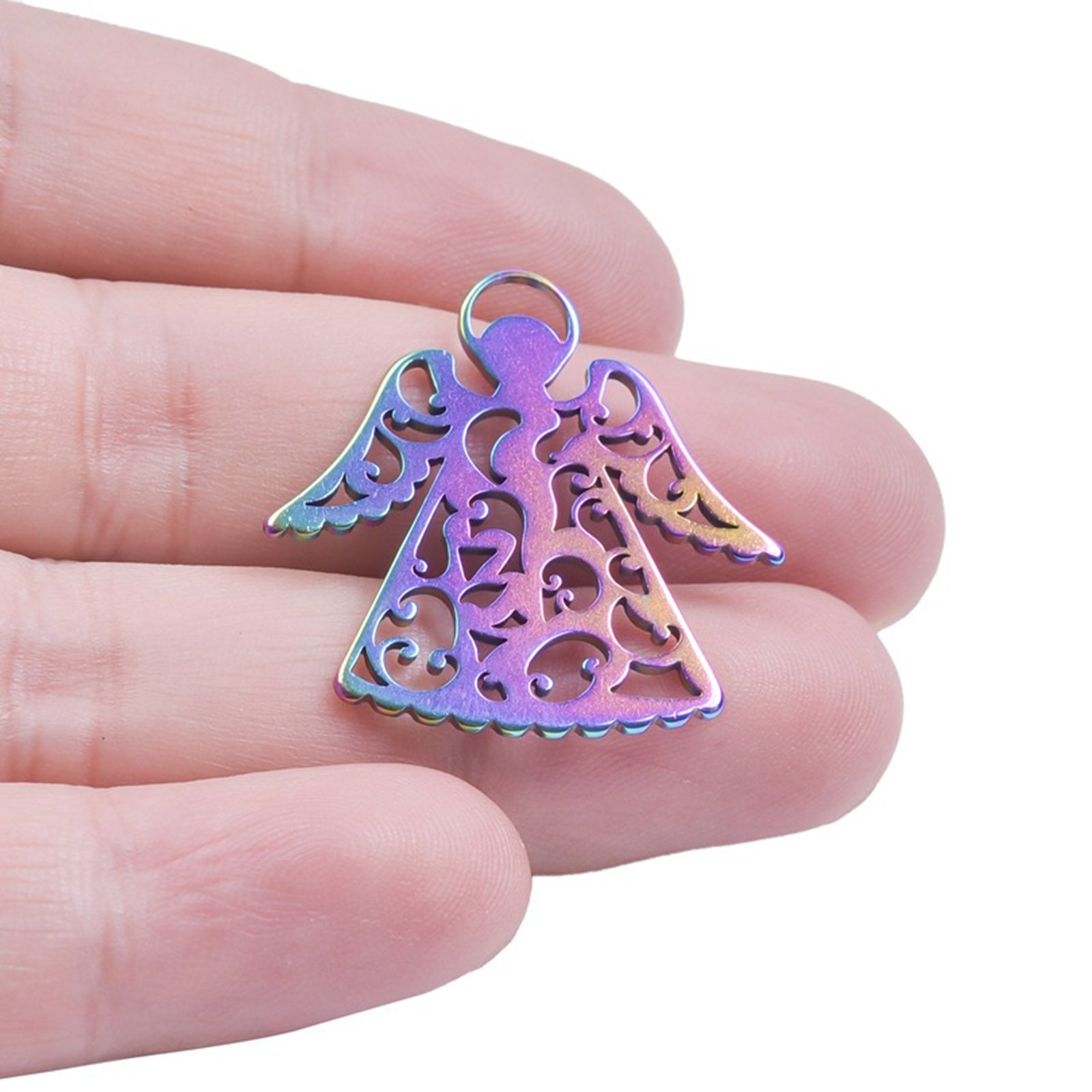Picture of Stainless Steel Religious Pendants Multicolor Angel Filigree 3cm x 3cm