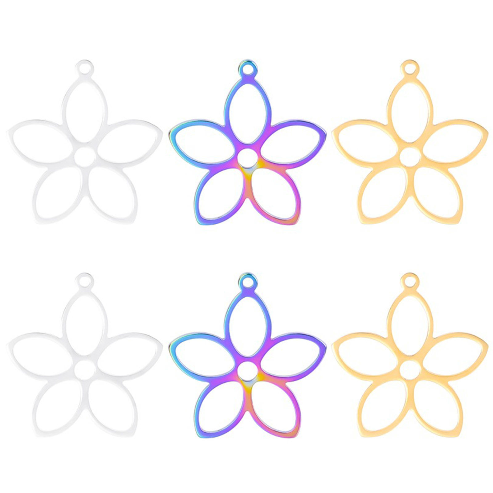 Picture of Stainless Steel Charms Multicolor Flower Hollow 26mm x 25mm