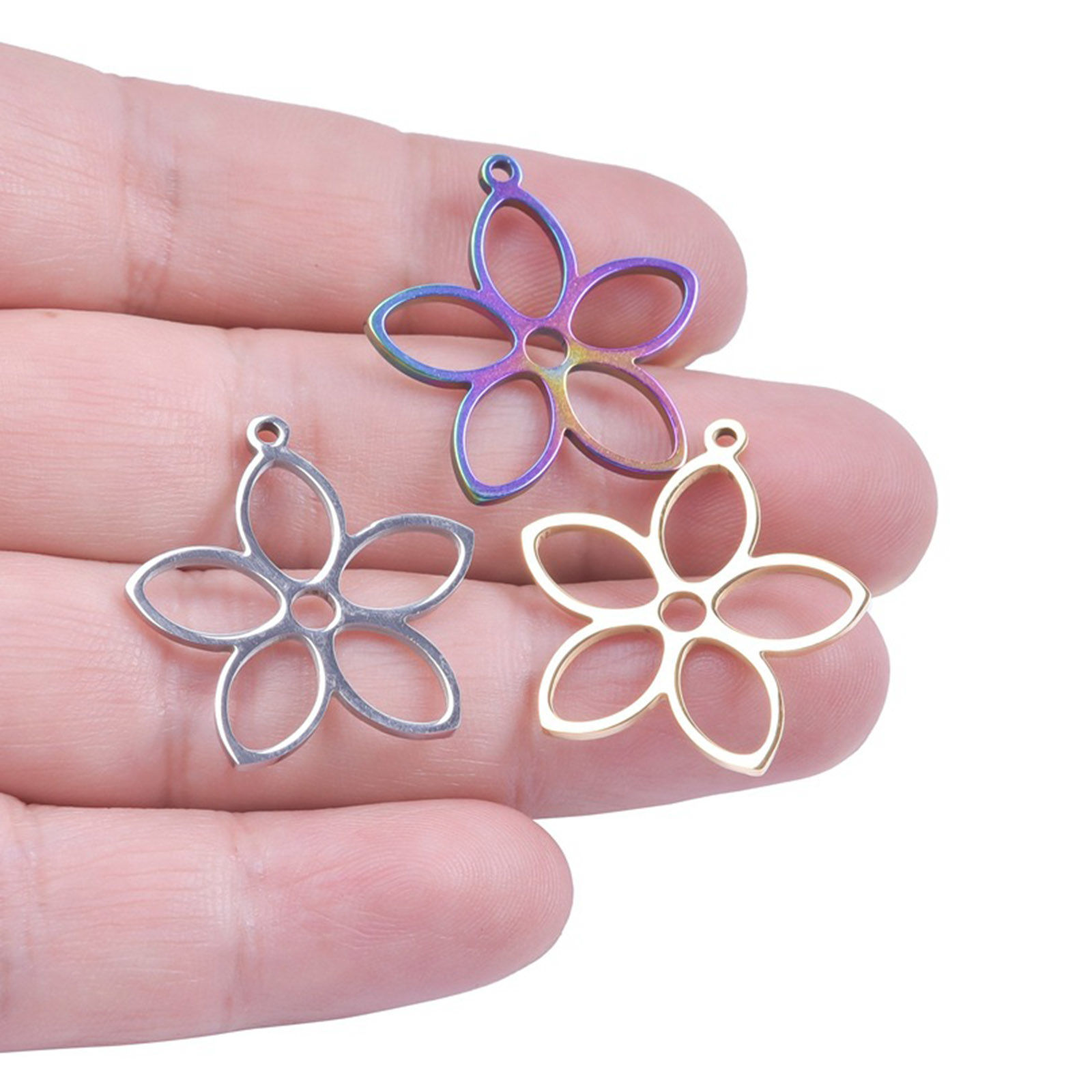 Picture of Stainless Steel Charms Multicolor Flower Hollow 26mm x 25mm