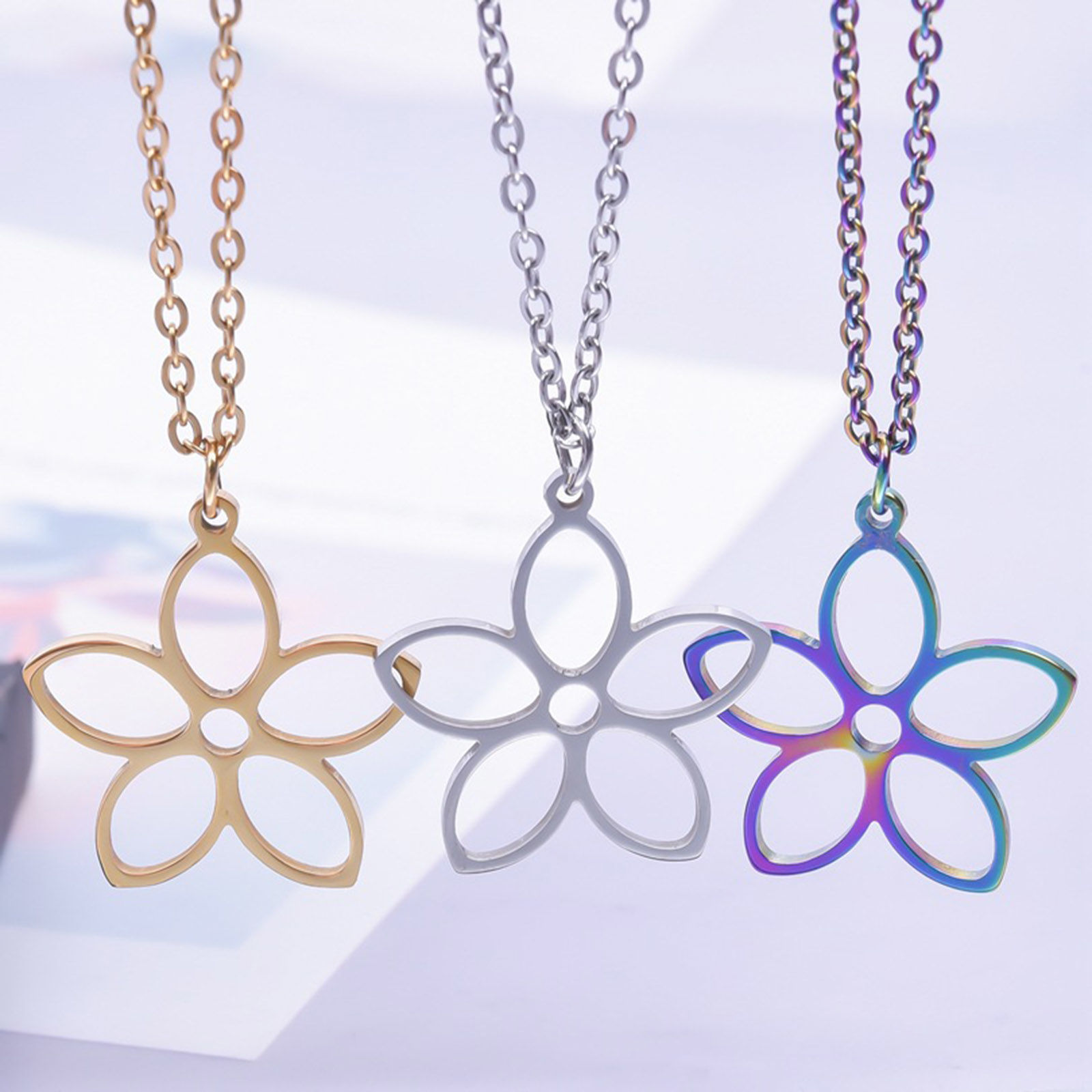 Picture of Stainless Steel Charms Multicolor Flower Hollow 26mm x 25mm