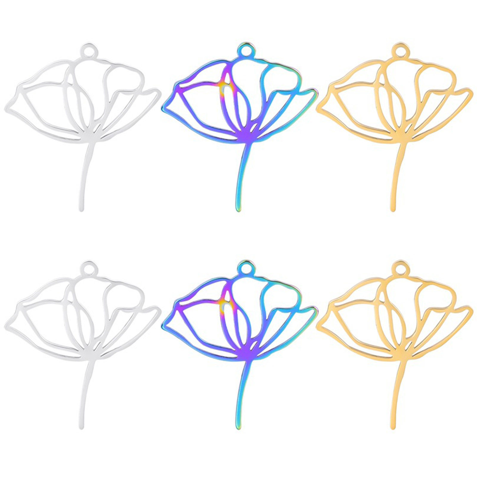 Picture of Stainless Steel Charms Multicolor Lotus Flower Hollow 28mm x 25mm