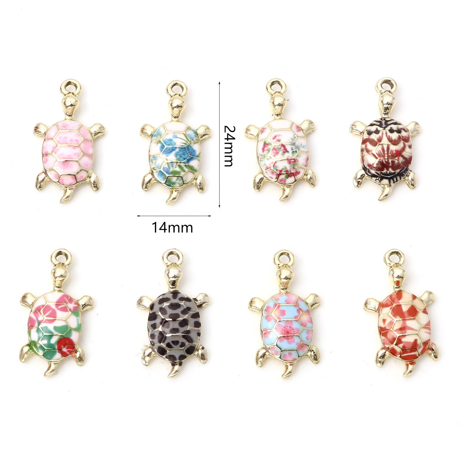 Picture of Zinc Based Alloy Ocean Jewelry Charms Gold Plated Multicolor Sea Turtle Animal Enamel 24mm x 14mm
