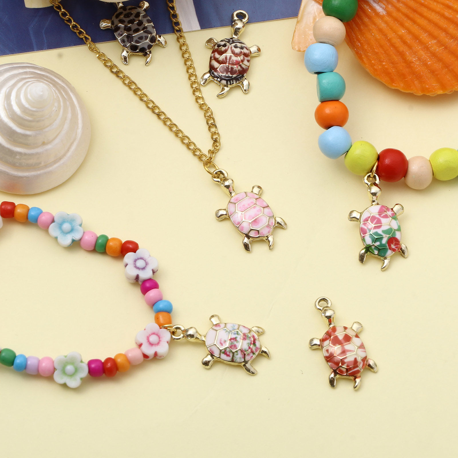 Picture of Zinc Based Alloy Ocean Jewelry Charms Gold Plated Multicolor Sea Turtle Animal Enamel 24mm x 14mm