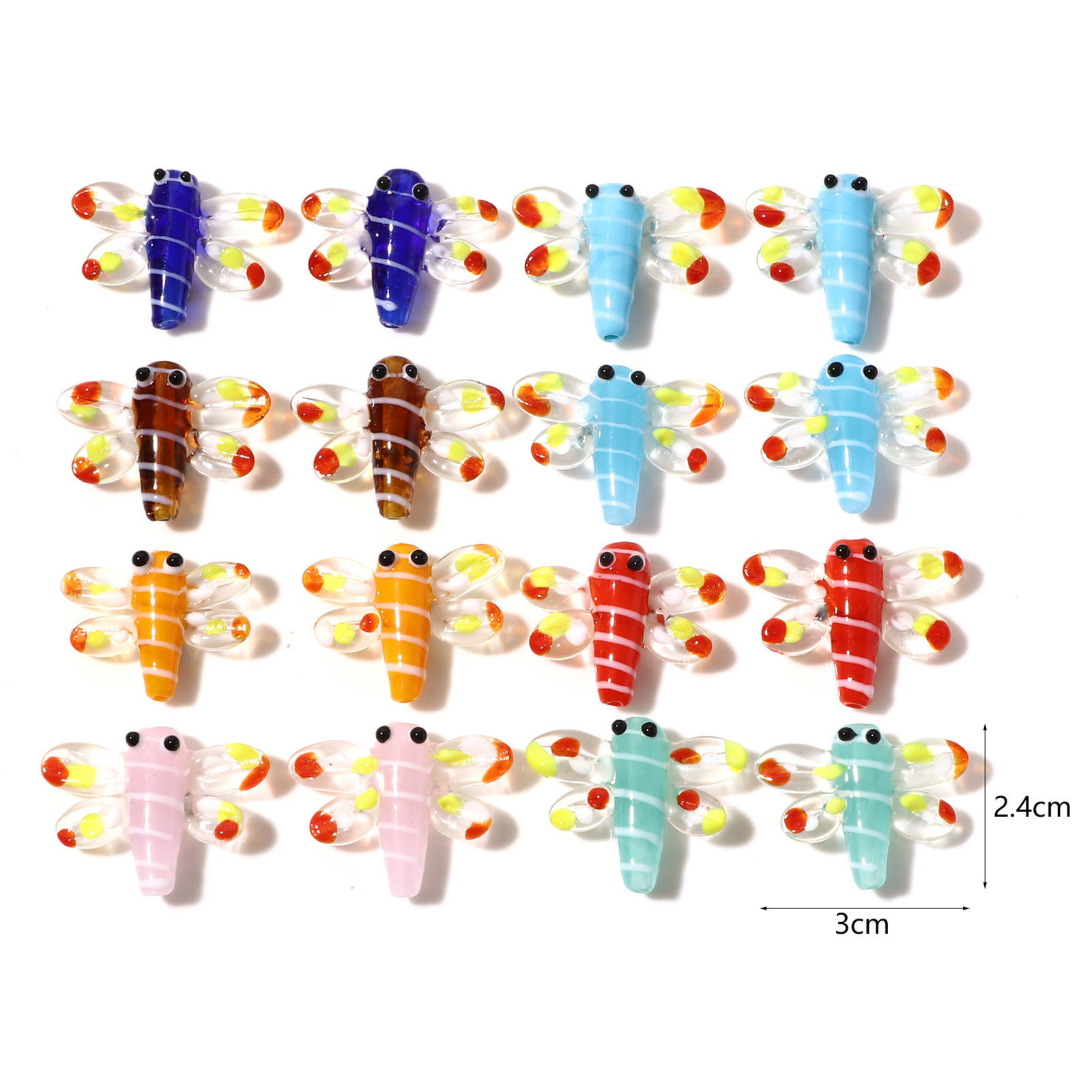 Imagen de Insecto Cuentas Vidrio Murano de Libélula , Multicolor 3D 3cm x 2.4cm, Agujero: acerca de 1.5mm, 2 Unidades