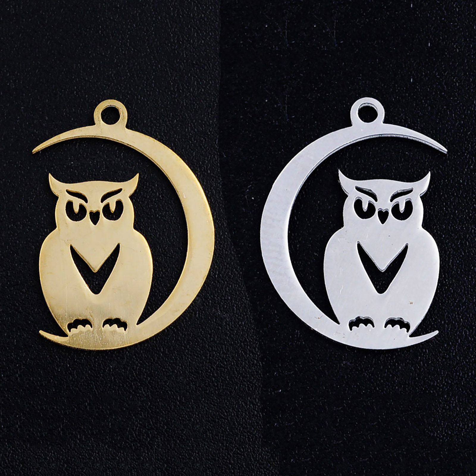 Picture of Stainless Steel Halloween Charms Multicolor Half Moon Owl 20mm x 14mm