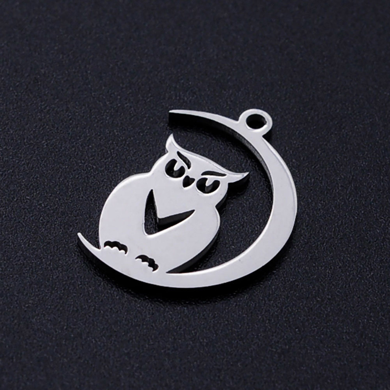 Picture of Stainless Steel Halloween Charms Multicolor Half Moon Owl 20mm x 14mm