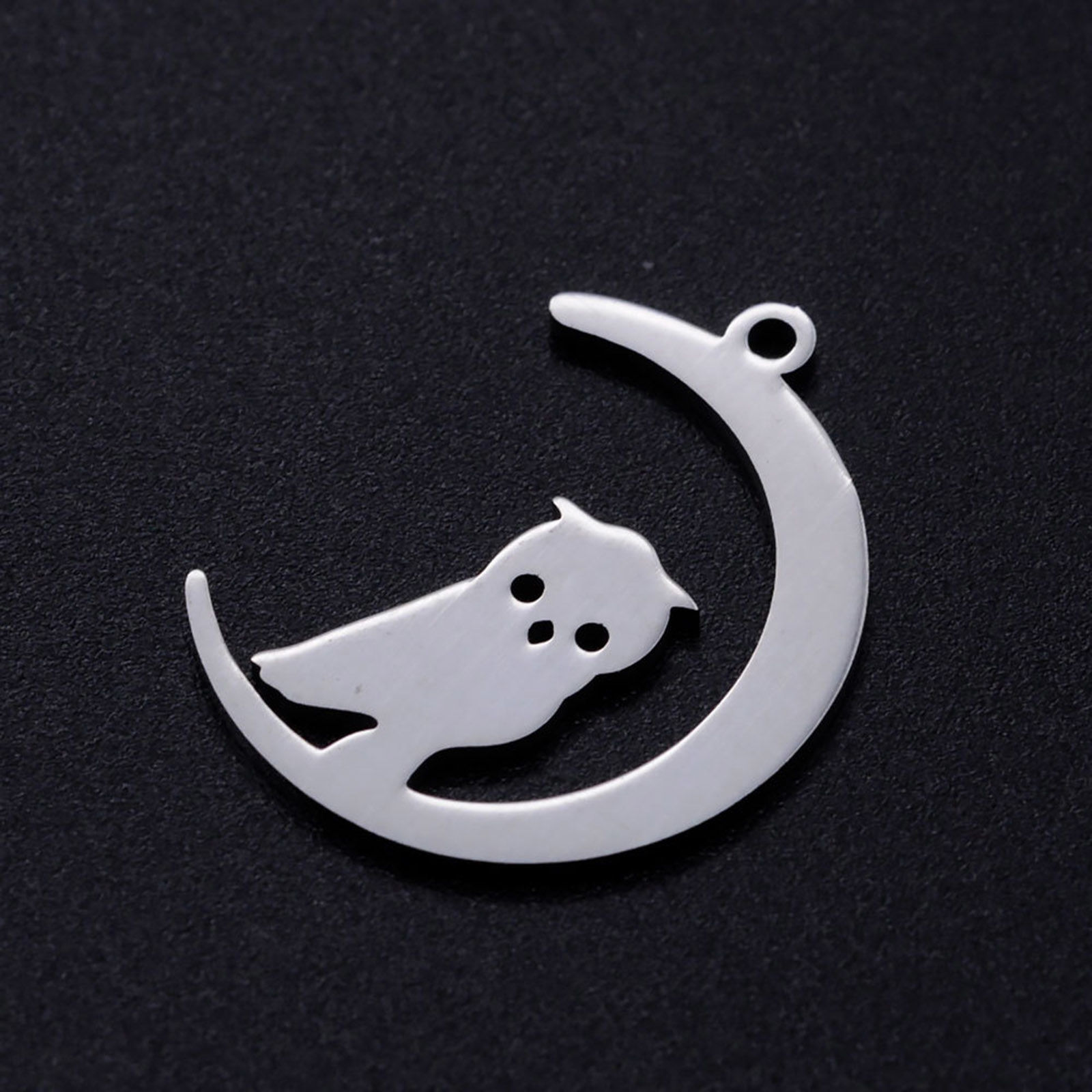 Picture of Stainless Steel Halloween Charms Multicolor Half Moon Owl 23.5mm x 17.5mm