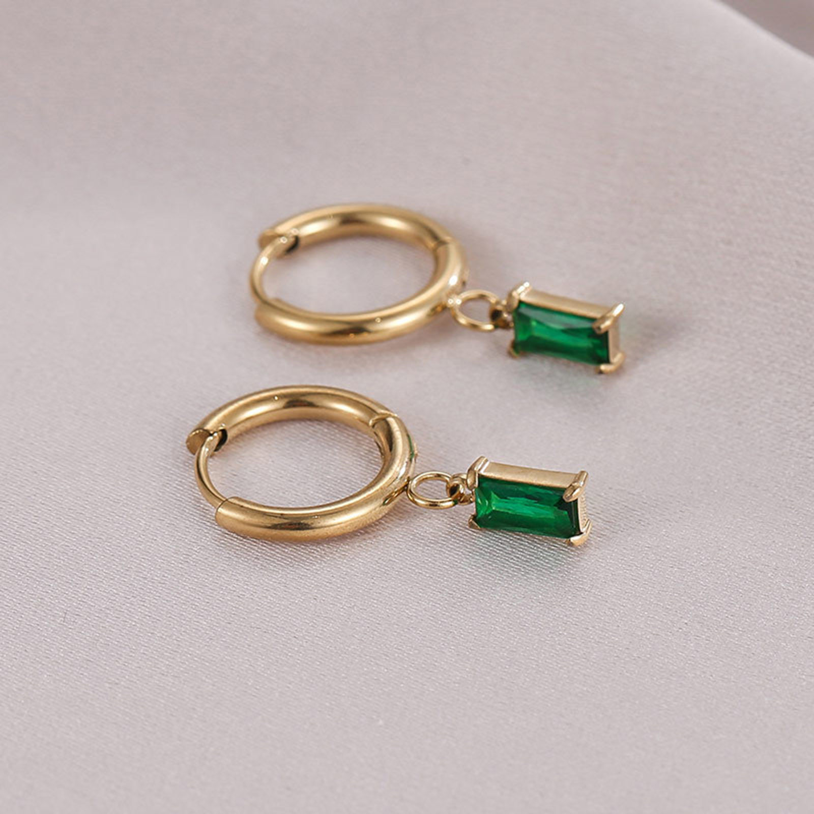 Imagen de Titanio Acero Estilo Ins Pendientes Círculos Oro Dorado de 14K Ronda Rectángulo Multicolor Circón Artificial 25mm, 1 Par