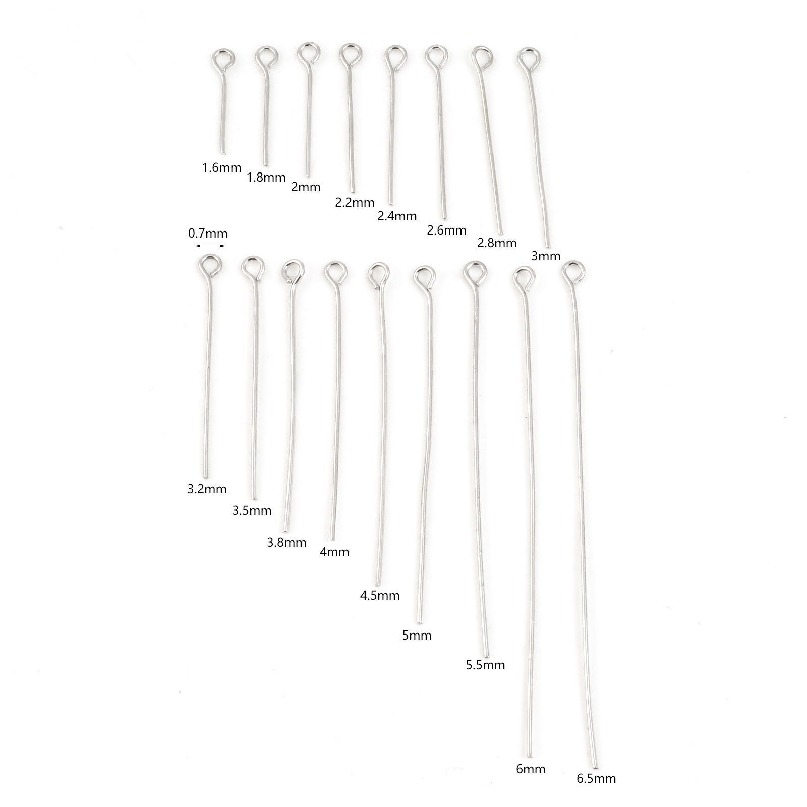 Picture of Iron Based Alloy Eye Pins Silver Tone 0.7mm (21 gauge)