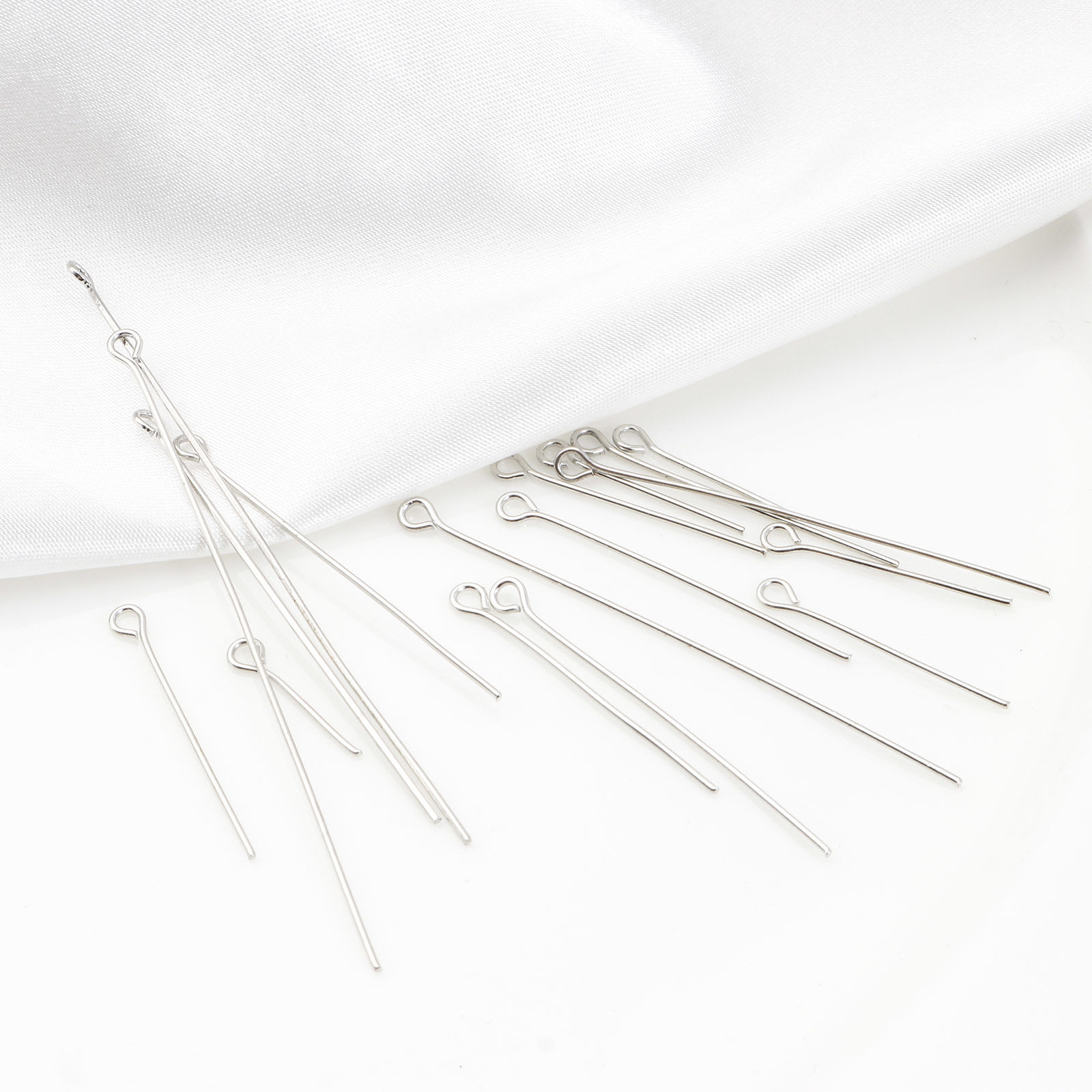 Picture of Iron Based Alloy Eye Pins Silver Tone 0.7mm (21 gauge)