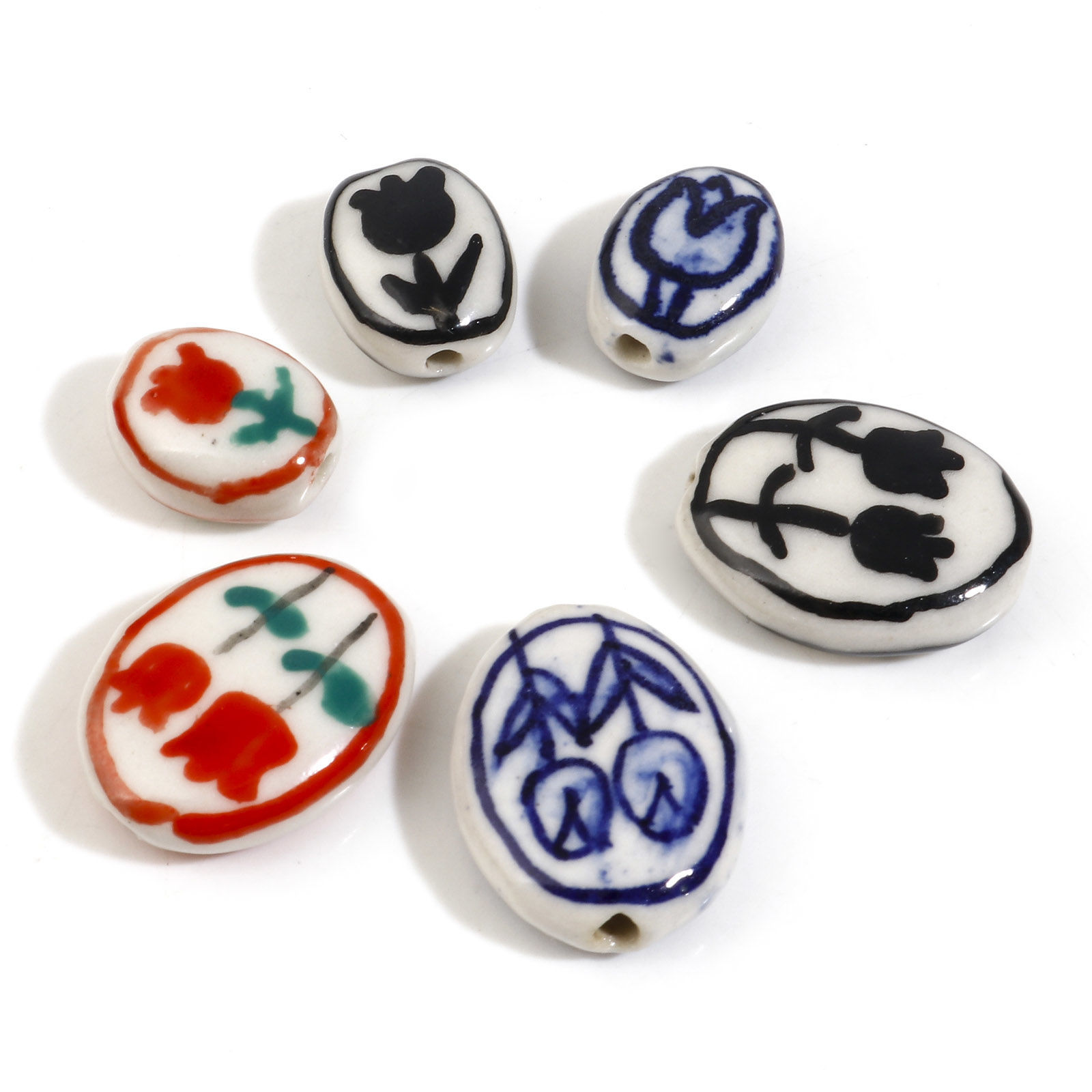Picture of Ceramic Flora Collection Beads Oval Multicolor Tulip Flower