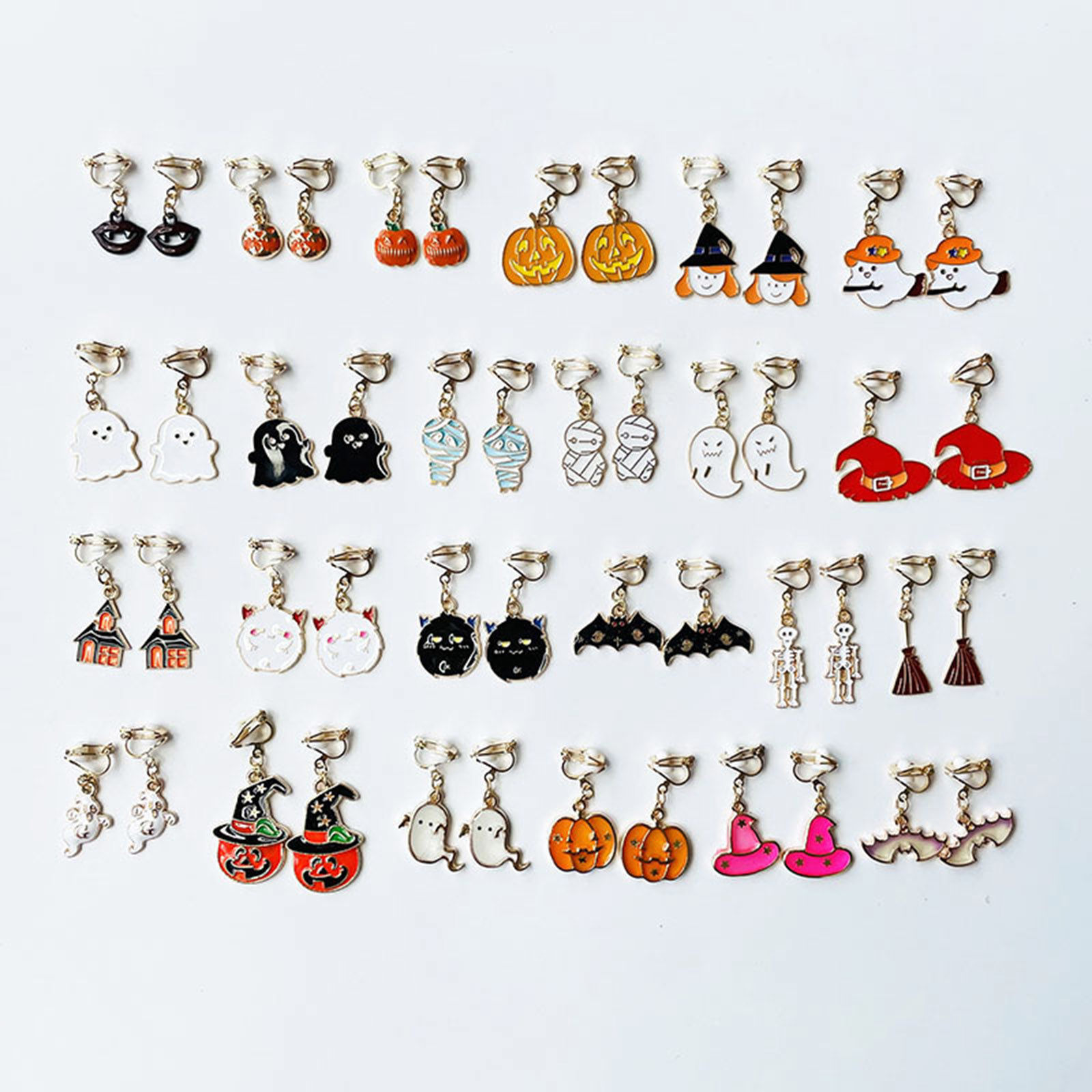 Picture of Halloween Non Piercing Clip-on Earrings Gold Plated Multicolor Halloween Enamel 3cm
