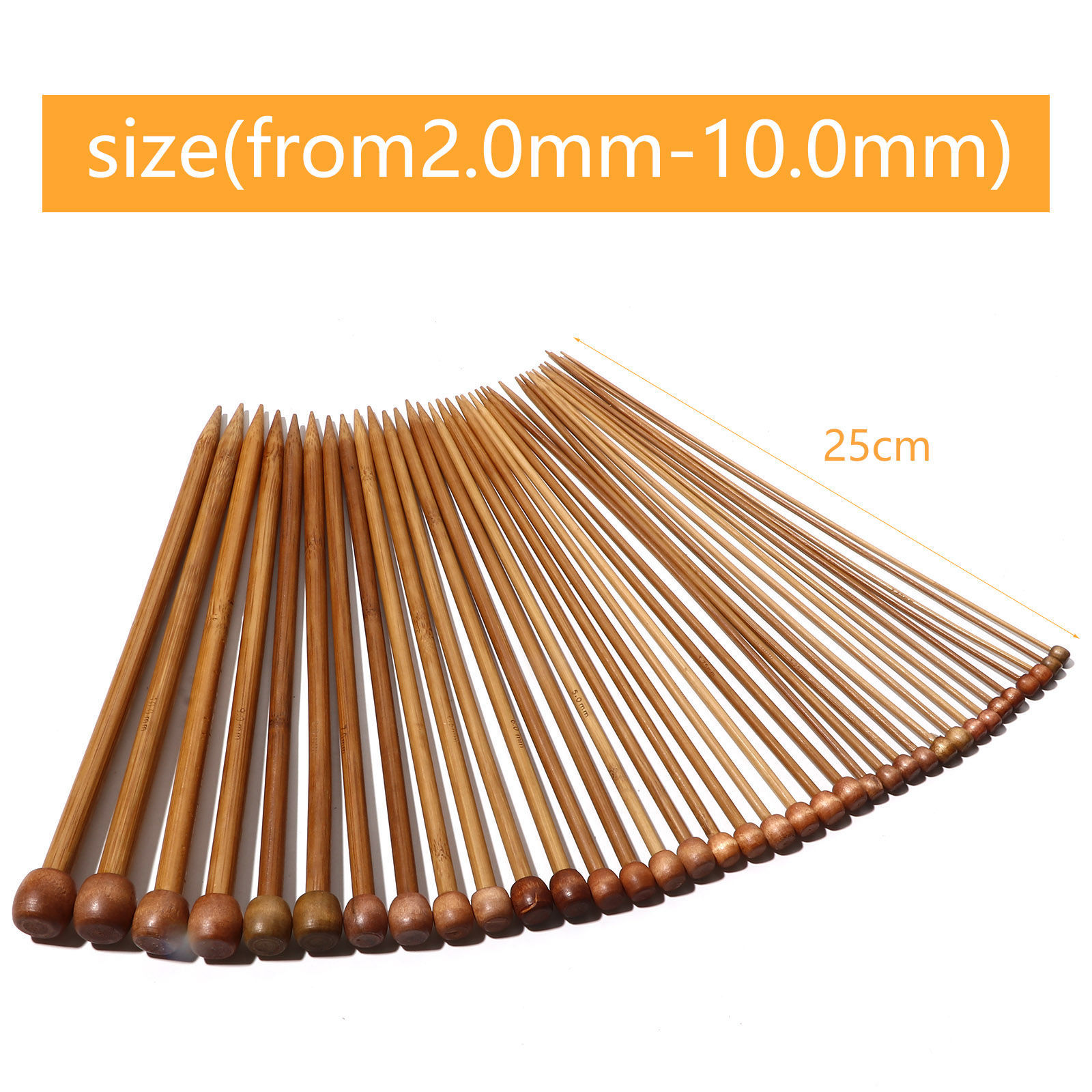 Picture of Natural Bamboo Single Pointed Knitting Needles Brown 25cm(9 7/8") long