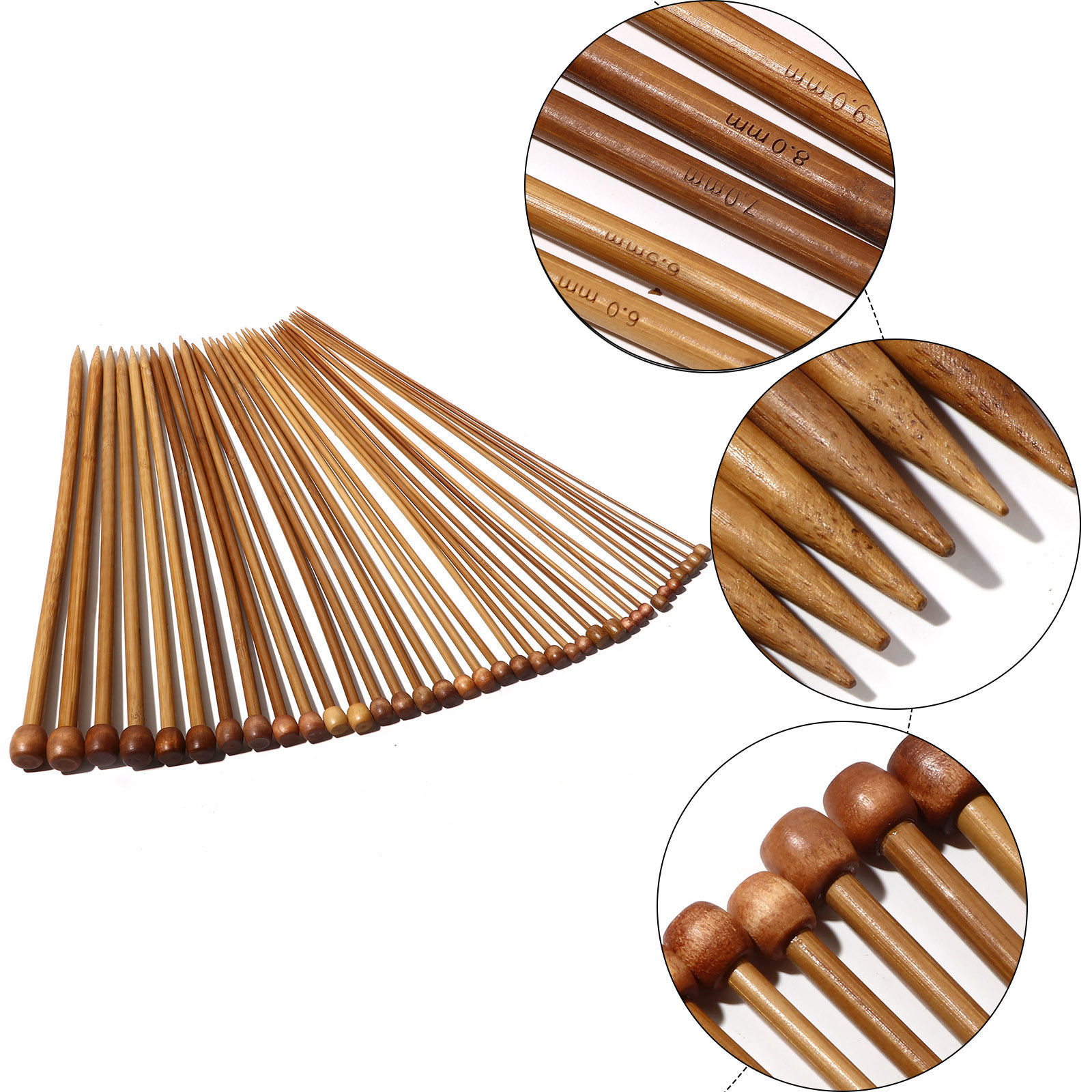 Picture of Natural Bamboo Single Pointed Knitting Needles Brown 25cm(9 7/8") long