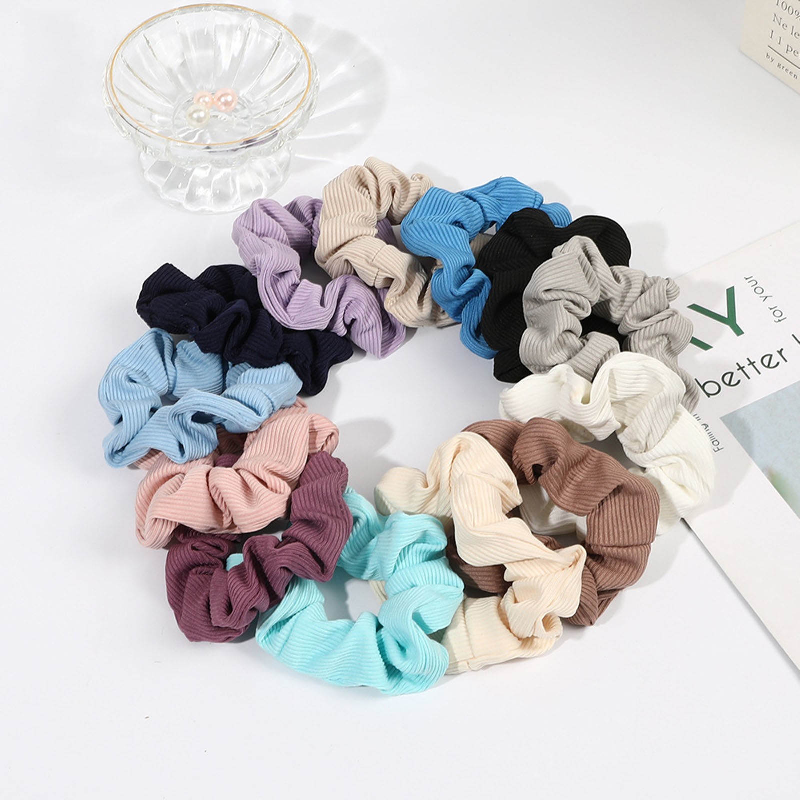 Picture of Velvet Simple Ponytail Holder Hair Ties Band Scrunchies Stripe Elastic 9cm Dia.