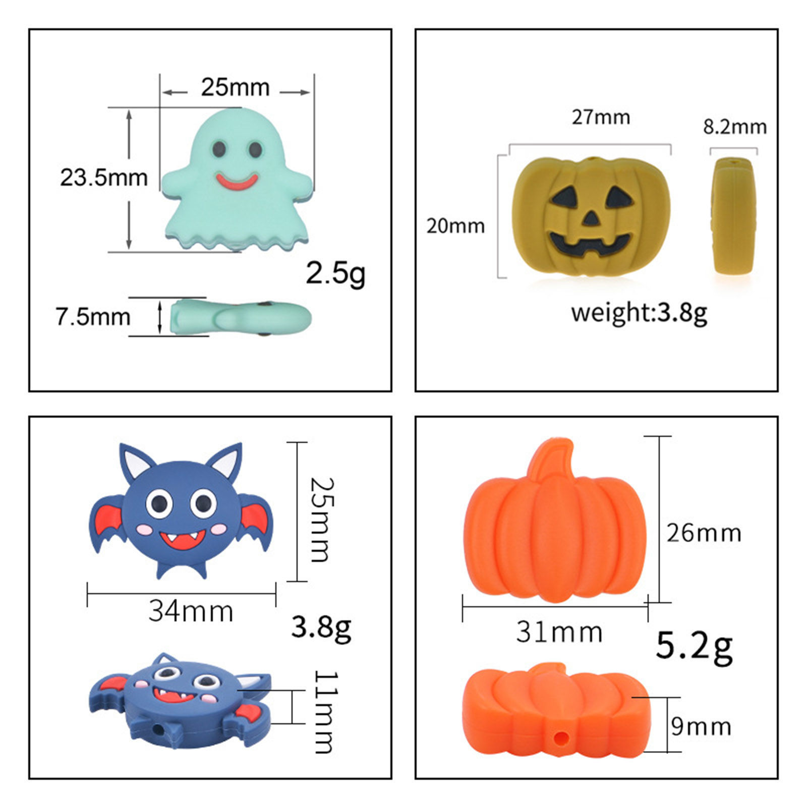 Изображение Silicone Halloween Spacer Beads Pumpkin Multicolor Halloween Ghost Pattern 2 PCs