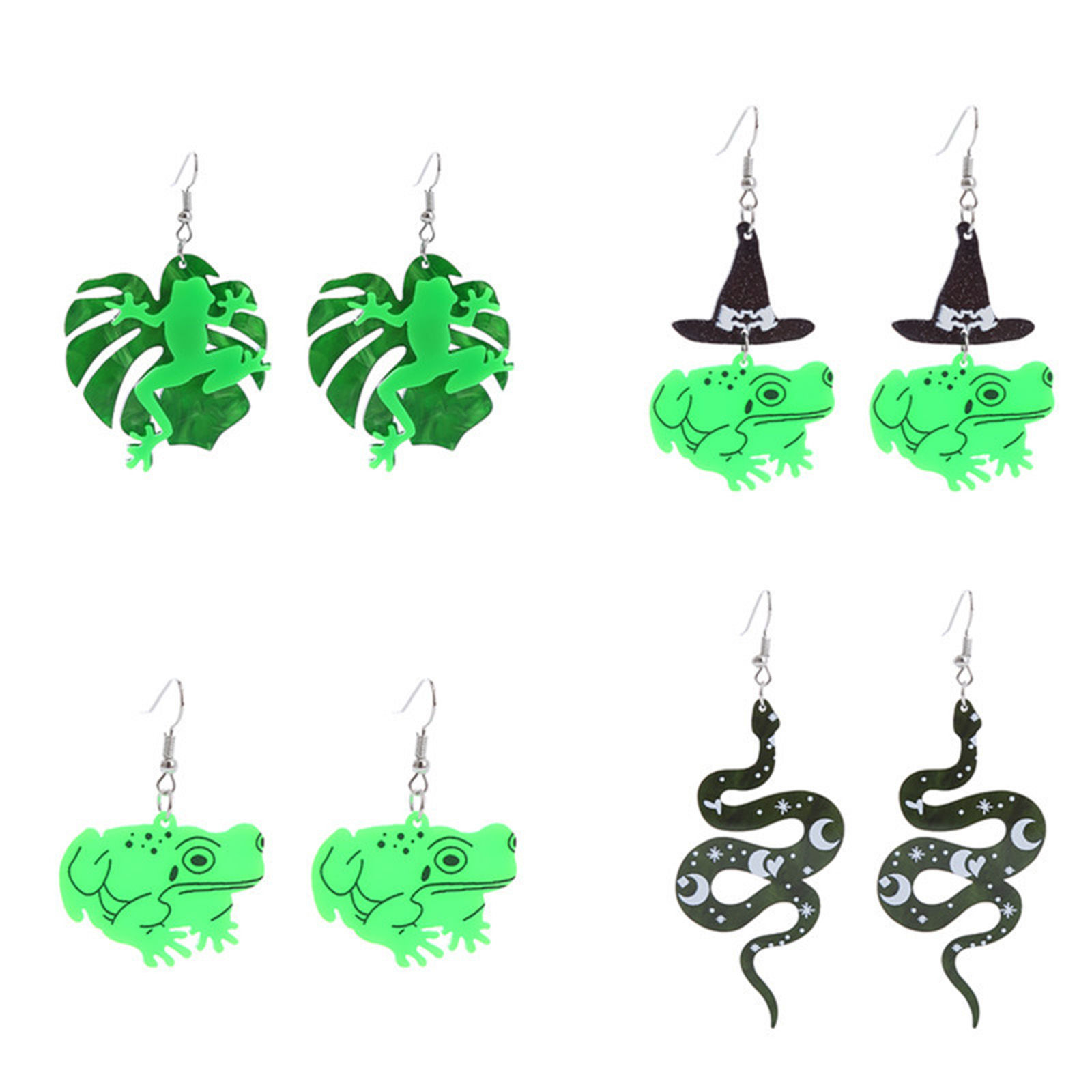 Imagen de Acrílico Halloween Pendientes Gancho Tono de Plata Multicolor Calavera Esqueleto de Halloween 1 Par