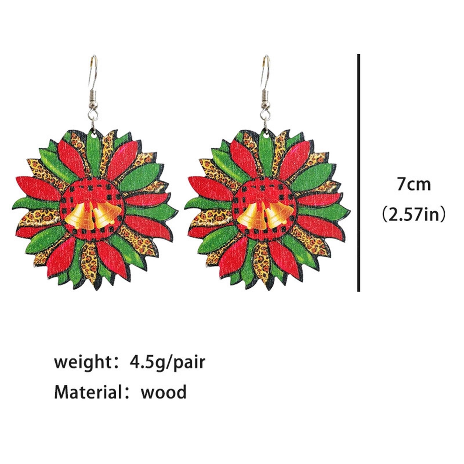 Picture of Wood Christmas Ear Wire Hook Earrings Silver Tone Multicolor