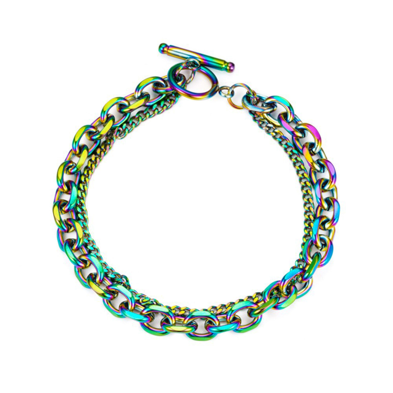 Picture of 304 Stainless Steel Stylish Link Chain Multilayer Layered Bracelet Multicolor 21cm(8.3") long
