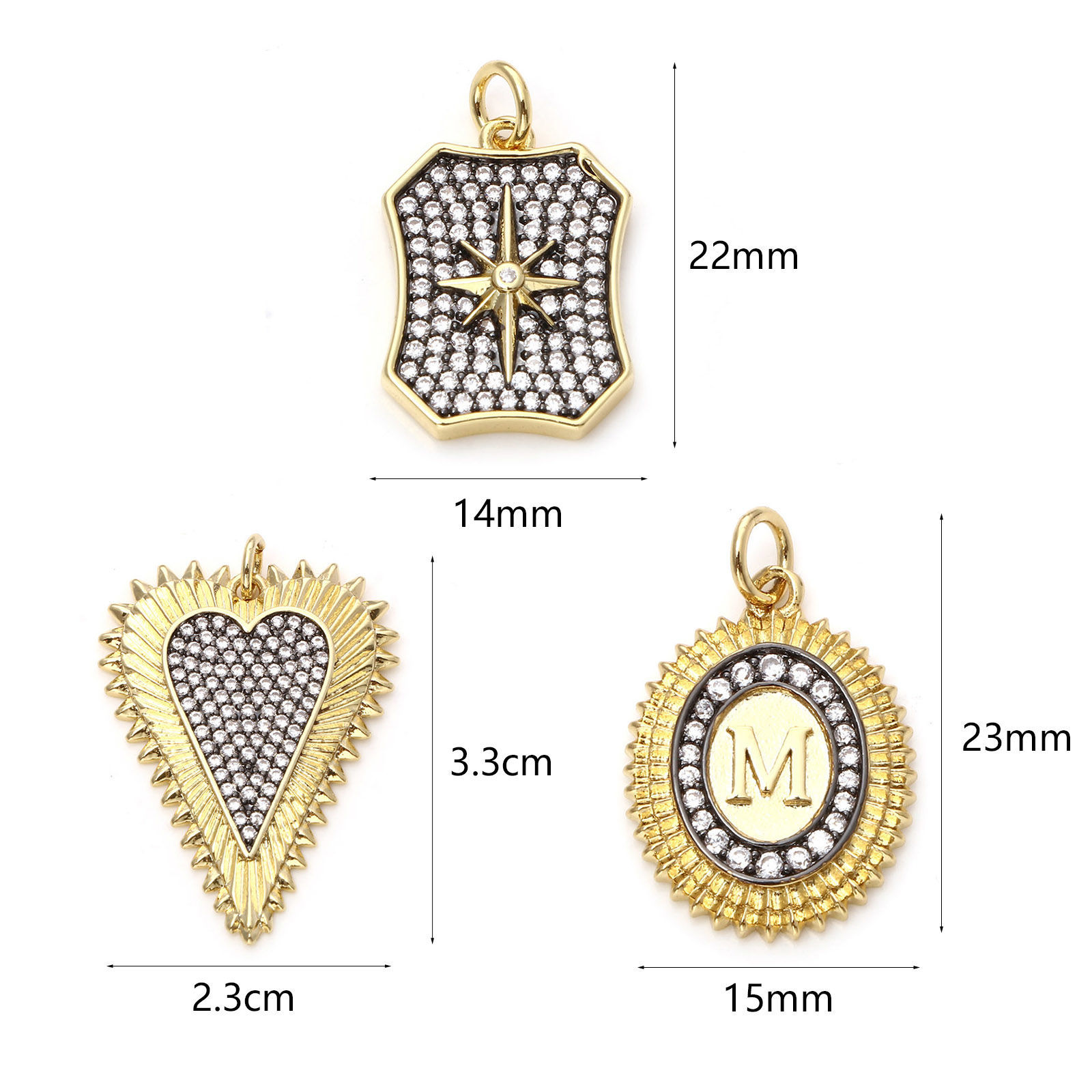 Picture of Brass Micro Pave Gold Plated Black Clear Cubic Zirconia