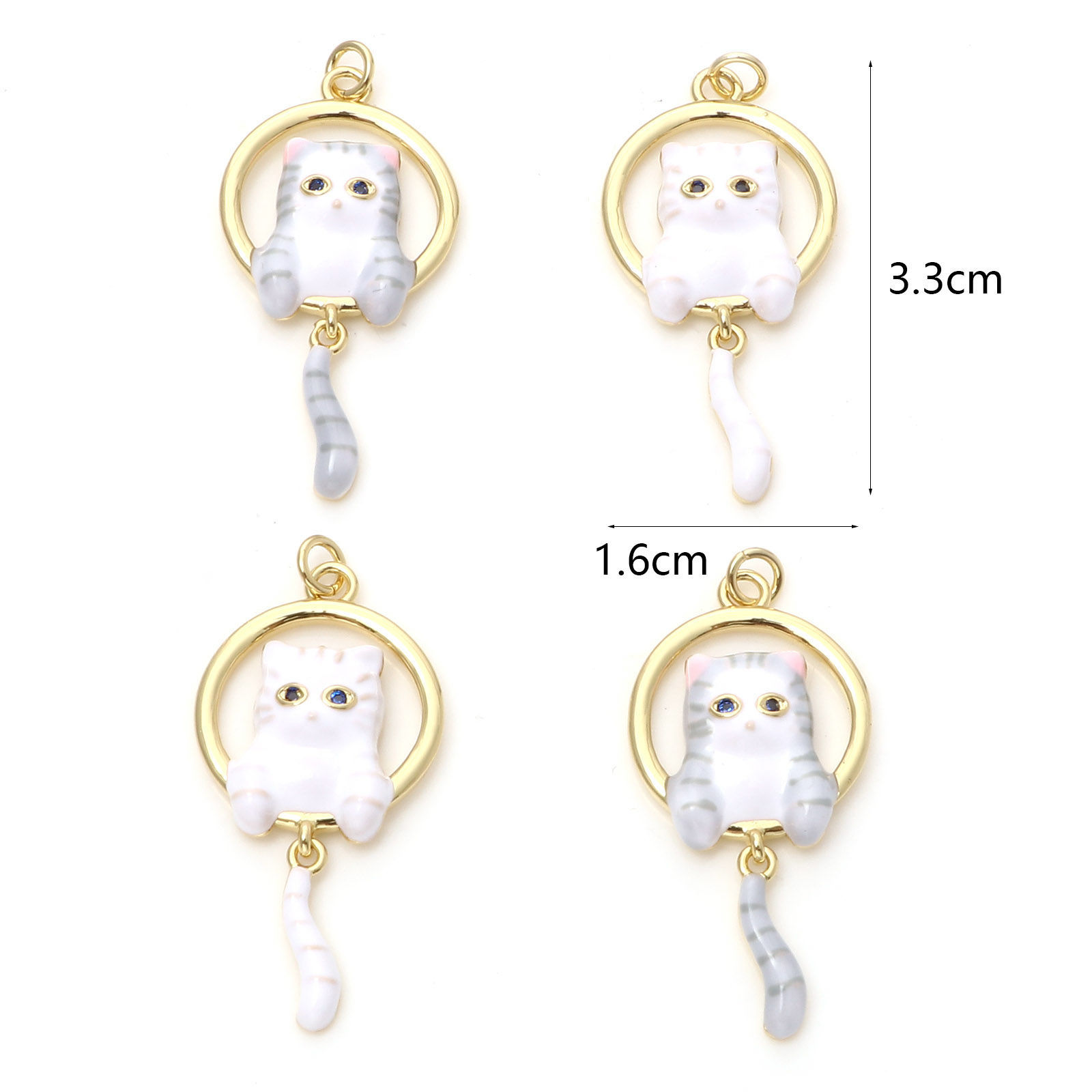 Picture of Brass Pendants Gold Plated Cat Animal Enamel Black Rhinestone 3.3cm x 1.6cm