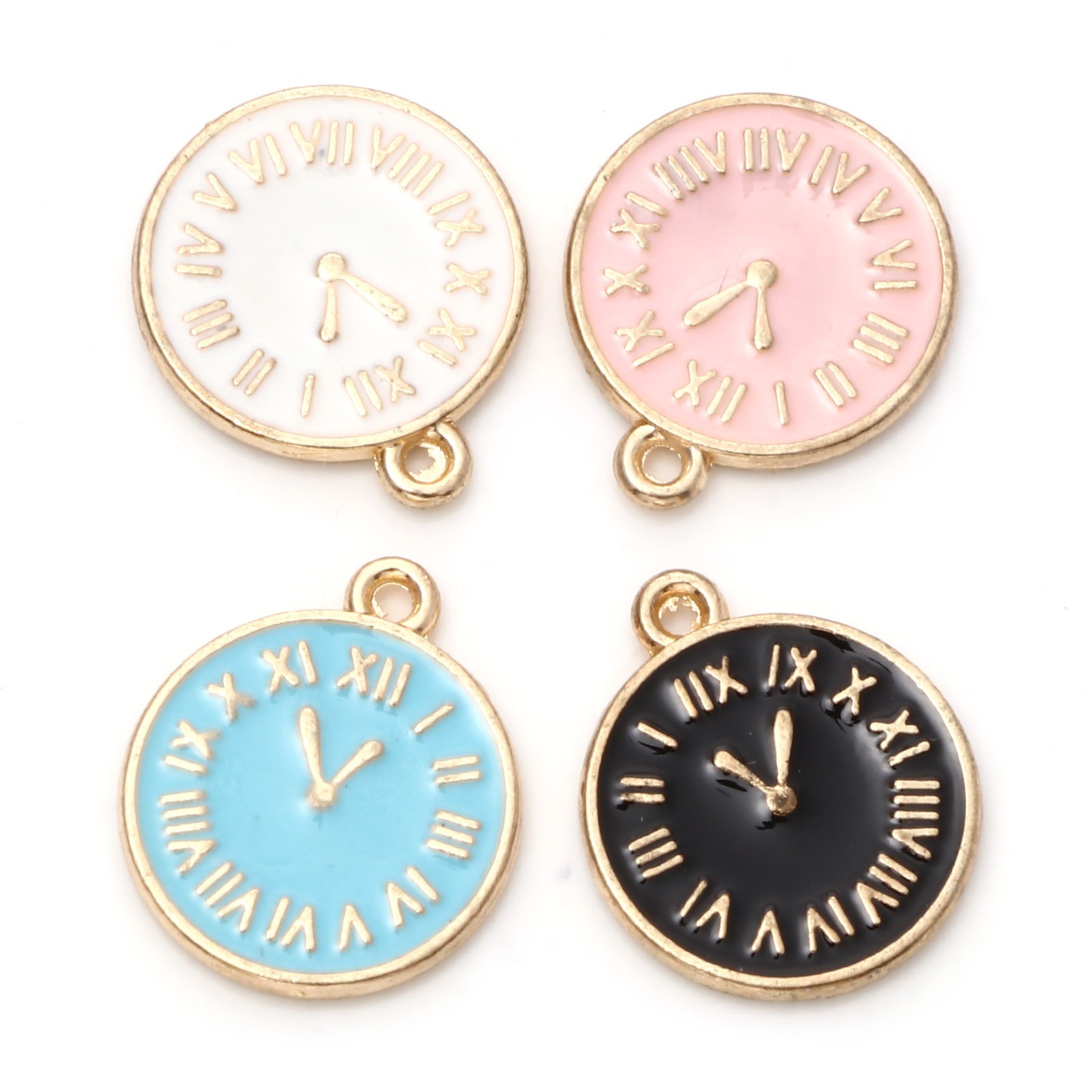 Image de Breloques en Alliage de Zinc Rond Doré Multicolore Cloches Émail Double Face 17mm x 14mm, 10 Pcs