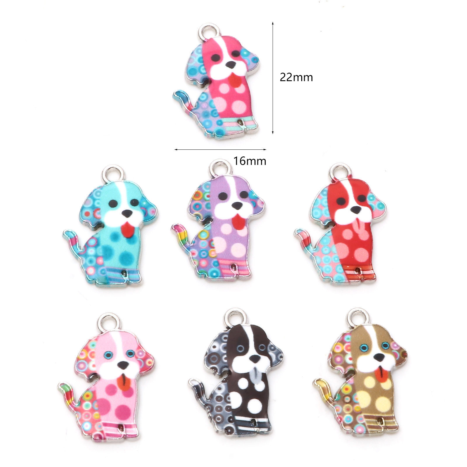 Imagen de Zamak Colgantes Charms Perro Tono de Plata Multicolor Esmalte 22mm x 16mm, 20 Unidades