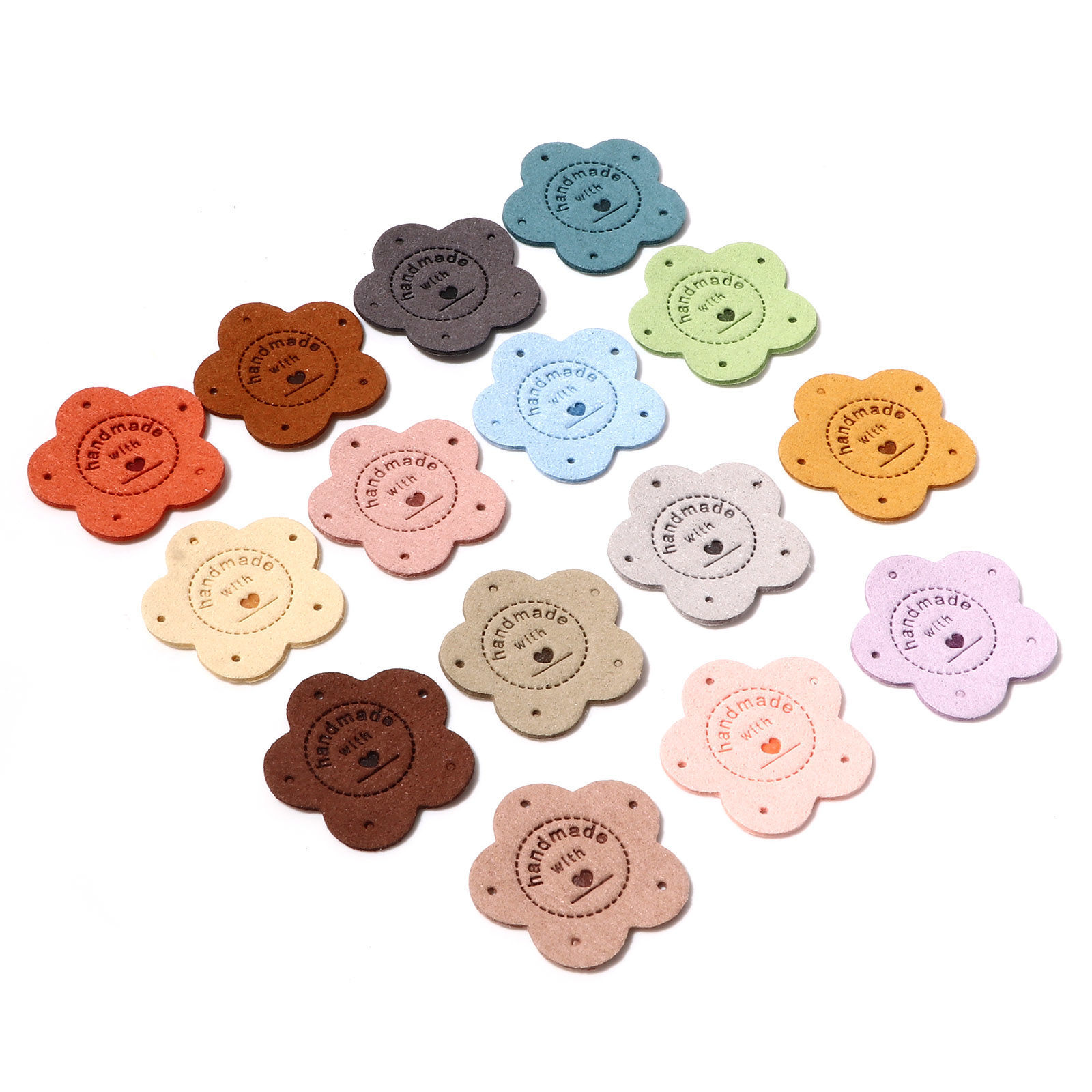 Picture of PU Leather Label Tags Flower Multicolor " Handmade " 3.5cm x 3.5cm