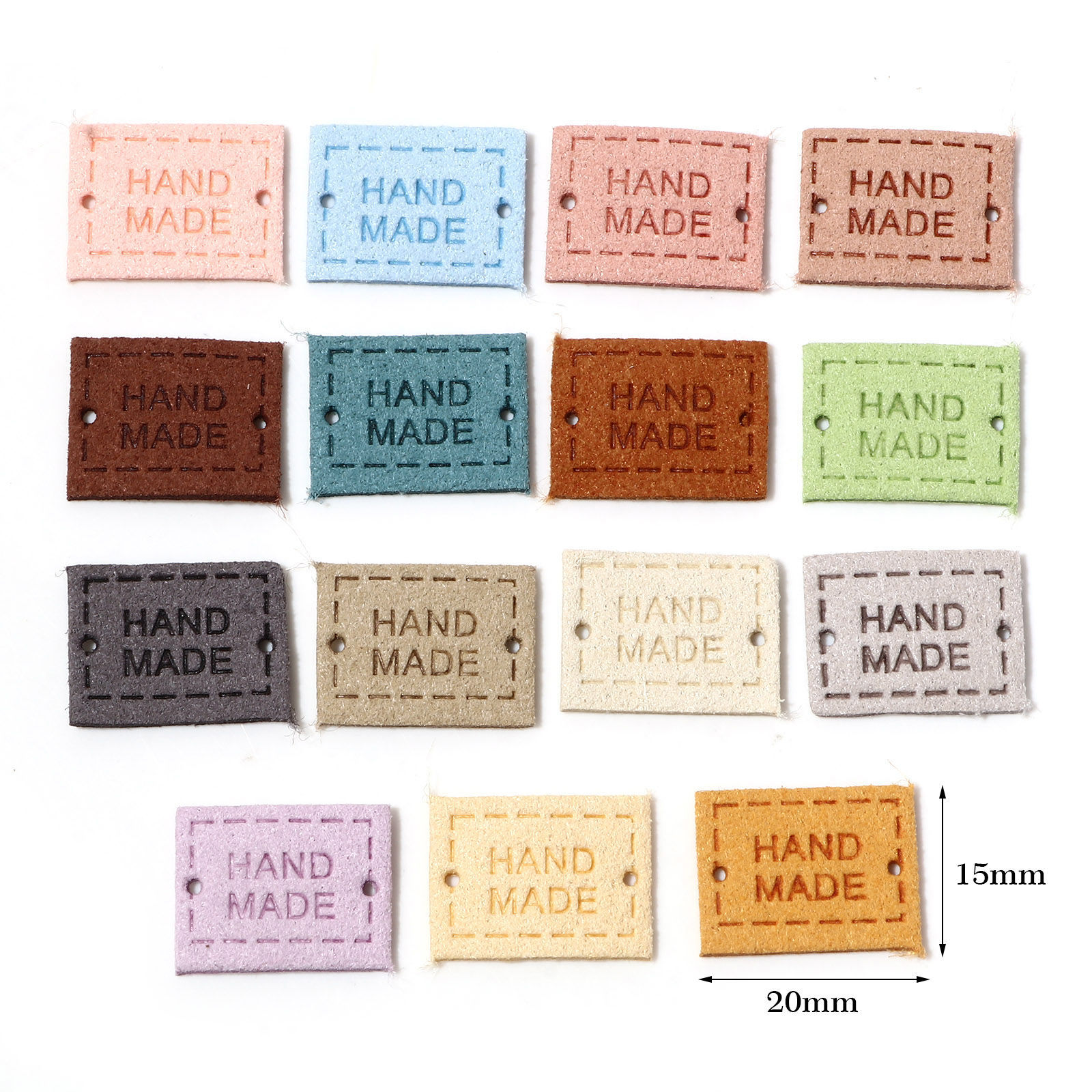 Bild von PU Etiketts Rechteck Bunt " Handmade", 20mm x 15mm , 20 Stück