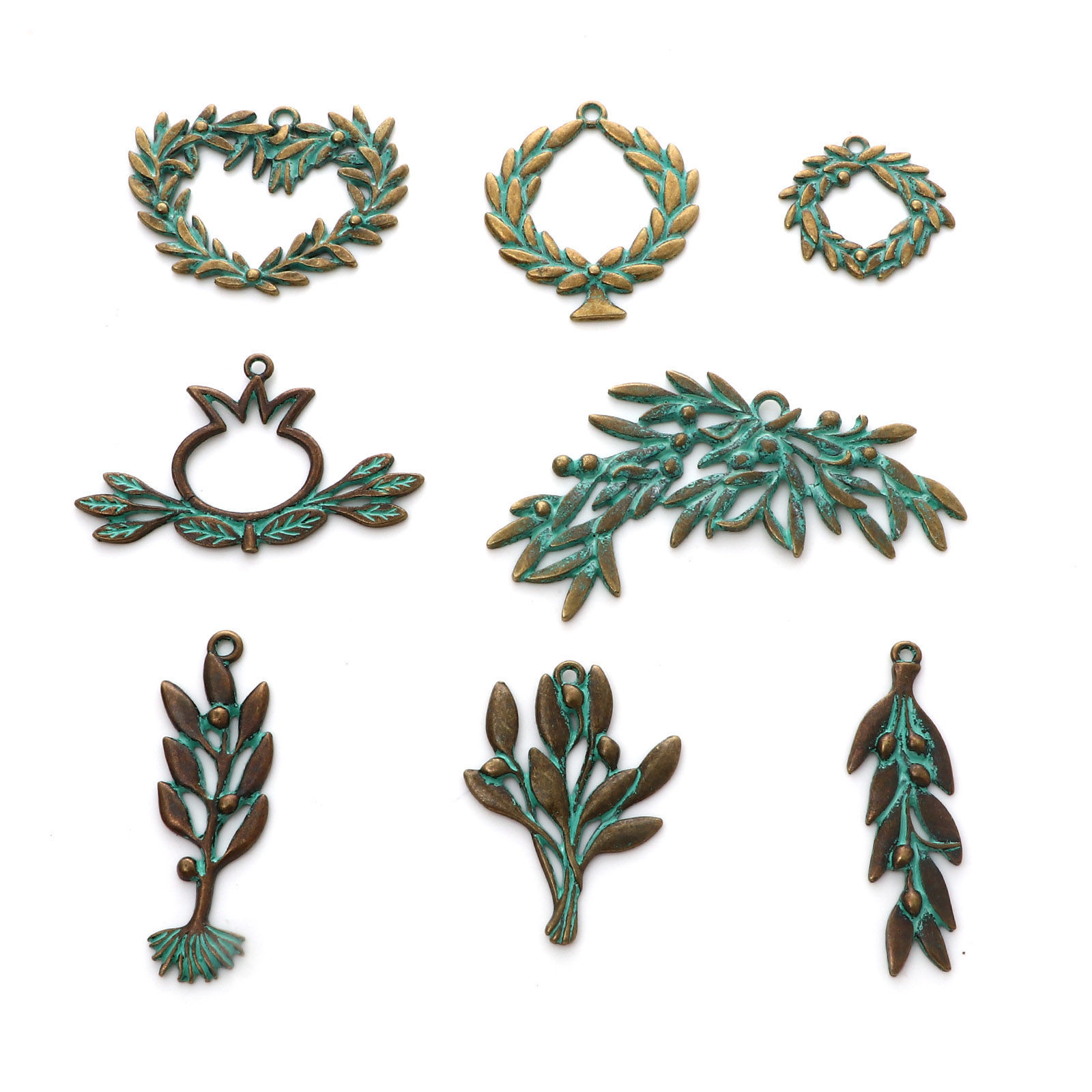 Picture of Zinc Based Alloy Patina Pendants Antique Bronze Olive Branch Leaf