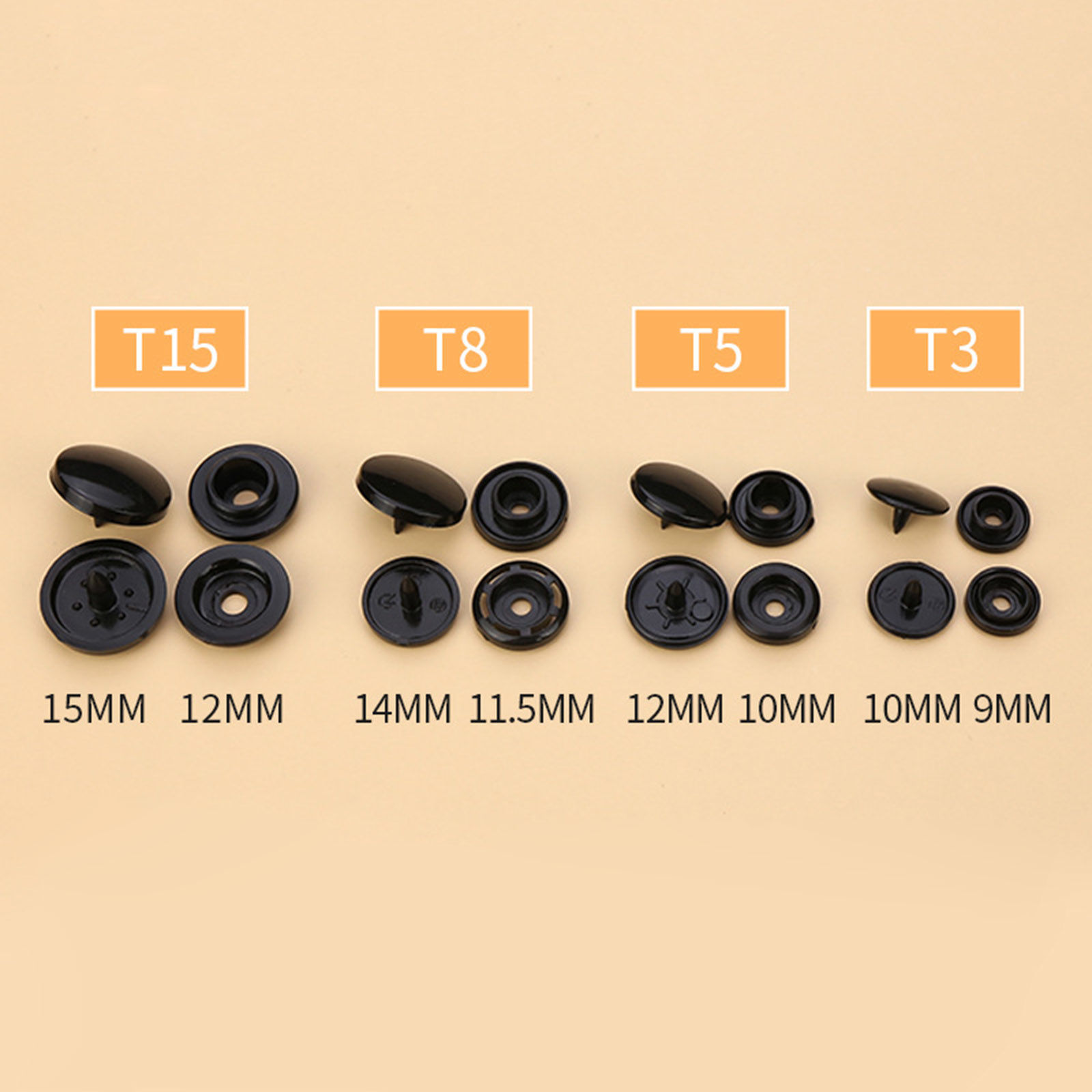 Image de Bouton Pression à Griffe en Plastique Boutons Rond Noir & Blanc 100 Kits
