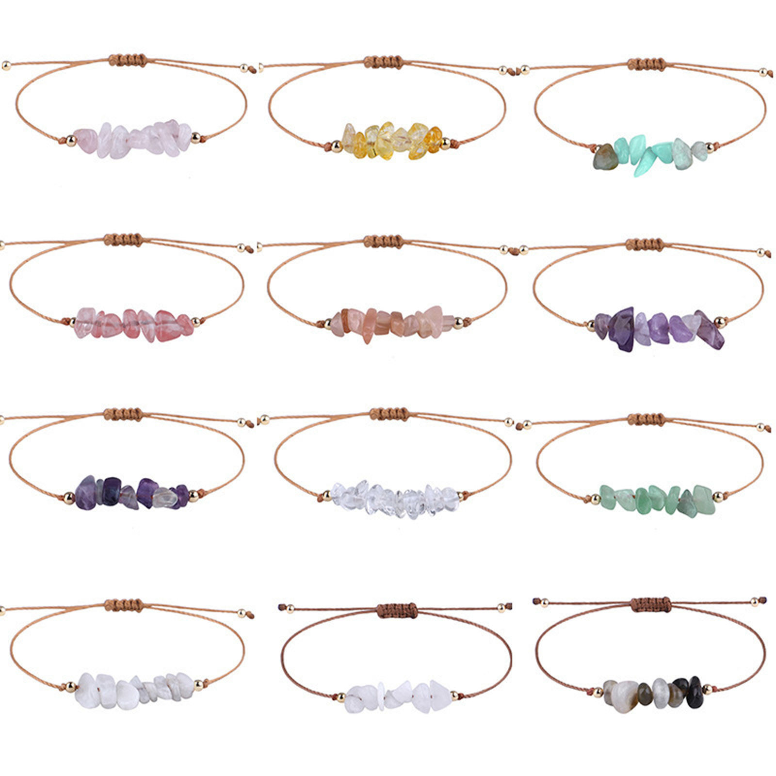 Picture of Natural Gemstone Boho Chic Bohemia Adjustable Braided Bracelets Multicolor Chip Beads 30cm(11 6/8") long