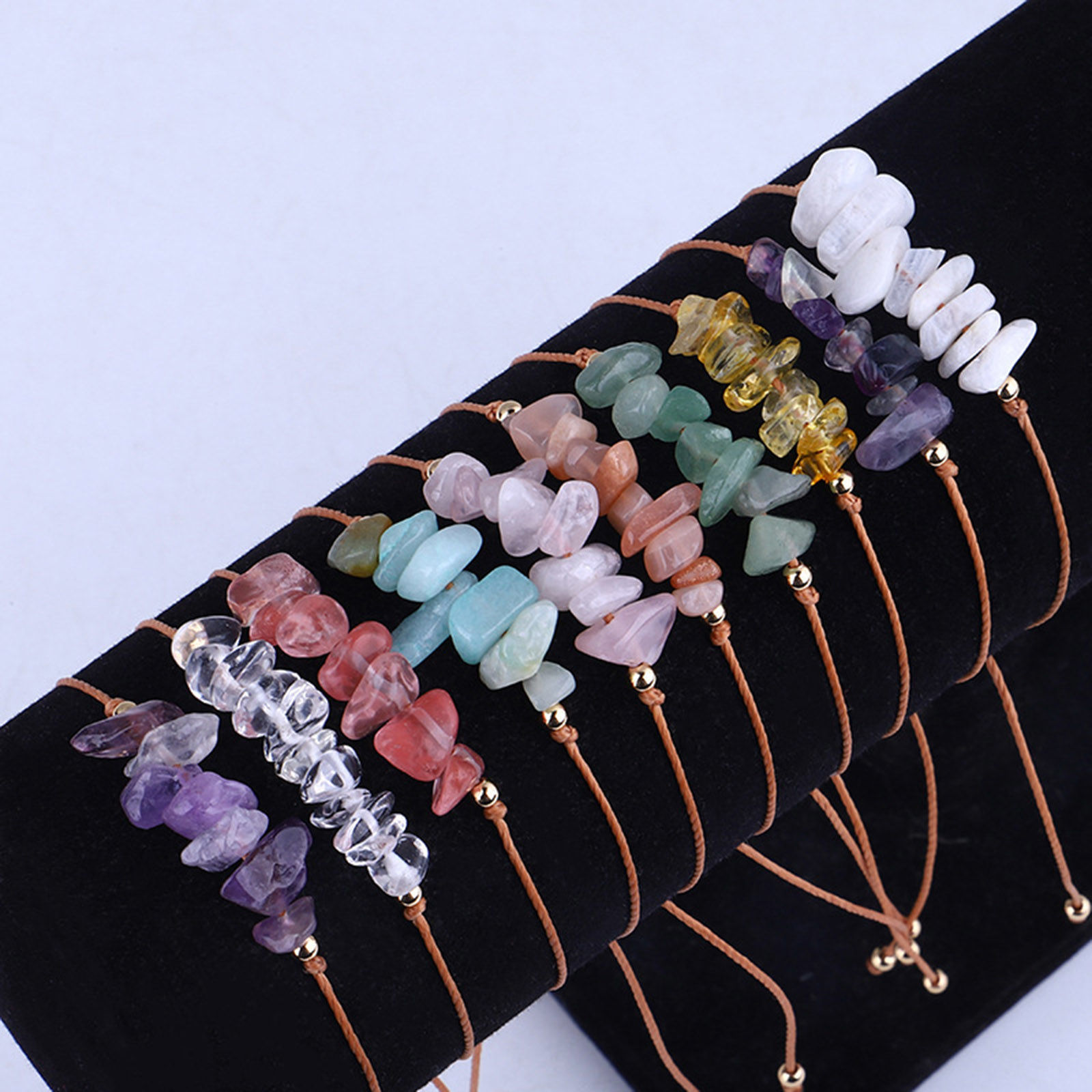 Picture of Natural Gemstone Boho Chic Bohemia Adjustable Braided Bracelets Multicolor Chip Beads 30cm(11 6/8") long