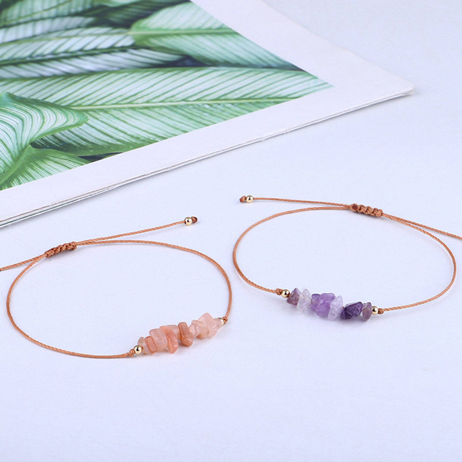 Picture of Natural Gemstone Boho Chic Bohemia Adjustable Braided Bracelets Multicolor Chip Beads 30cm(11 6/8") long