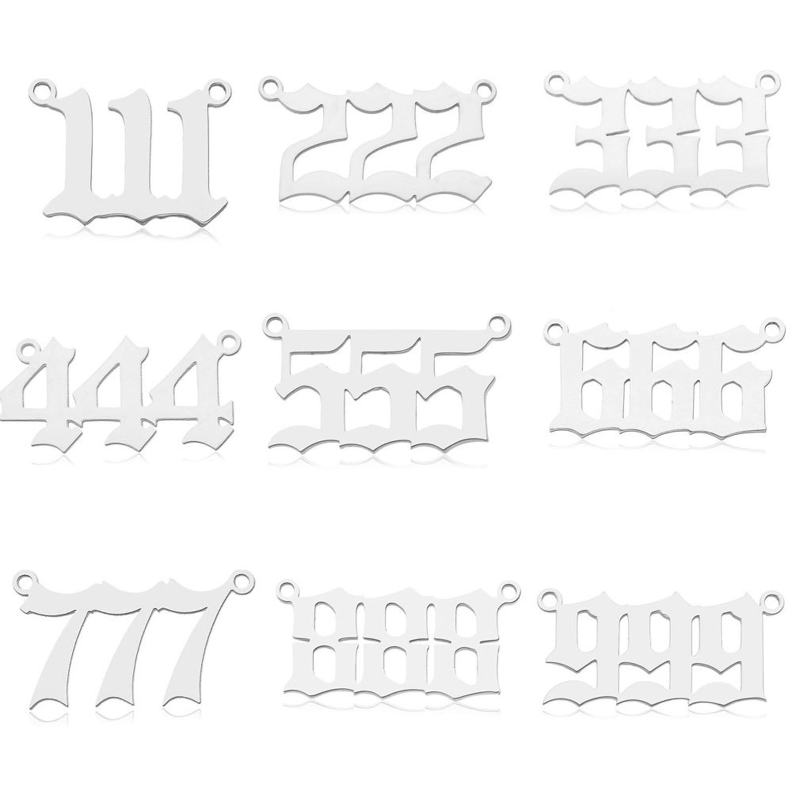 Picture of 304 Stainless Steel Charms Silver Tone Angel Number 26mm x 12mm