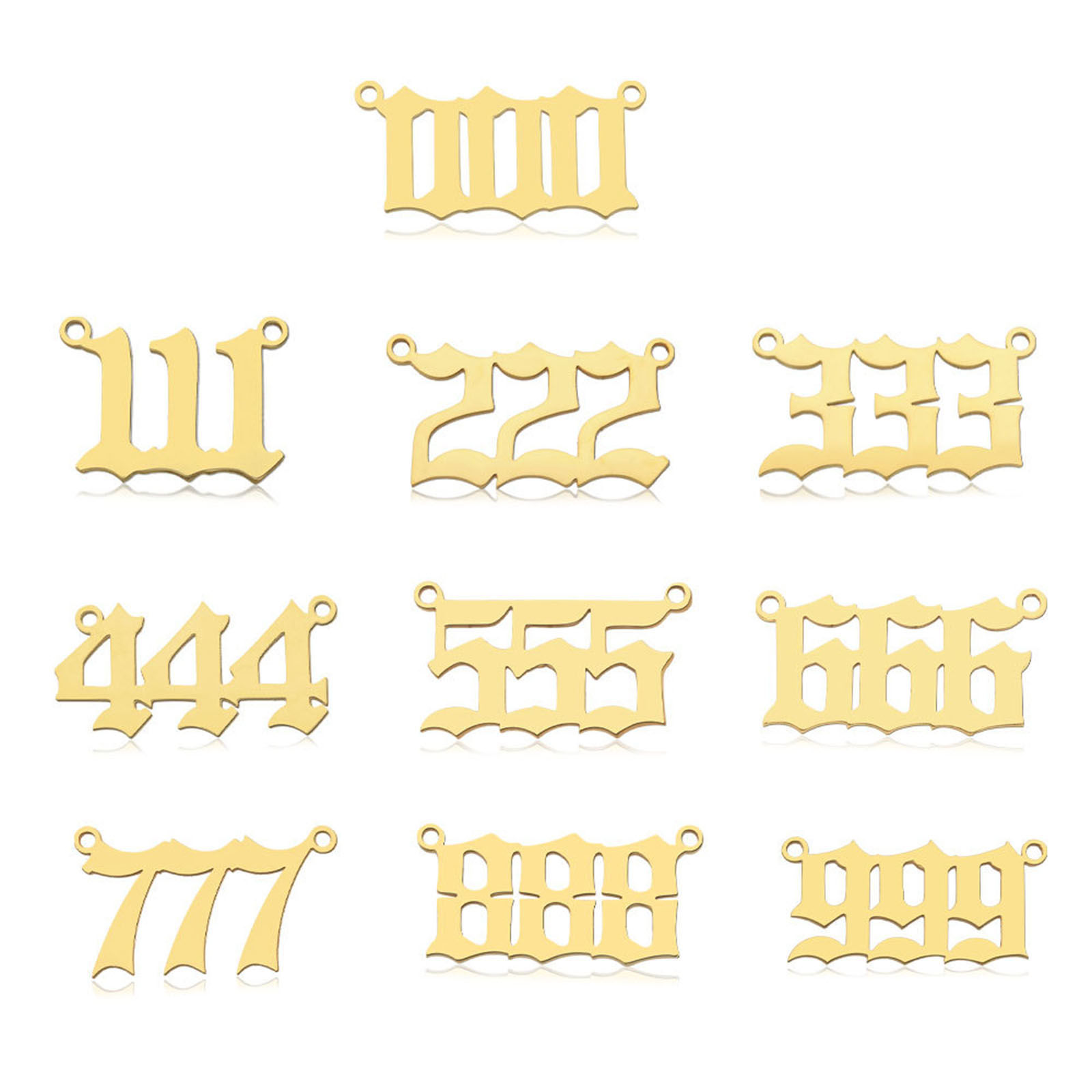 Picture of 304 Stainless Steel Charms Gold Plated Angel Number 26mm x 12mm