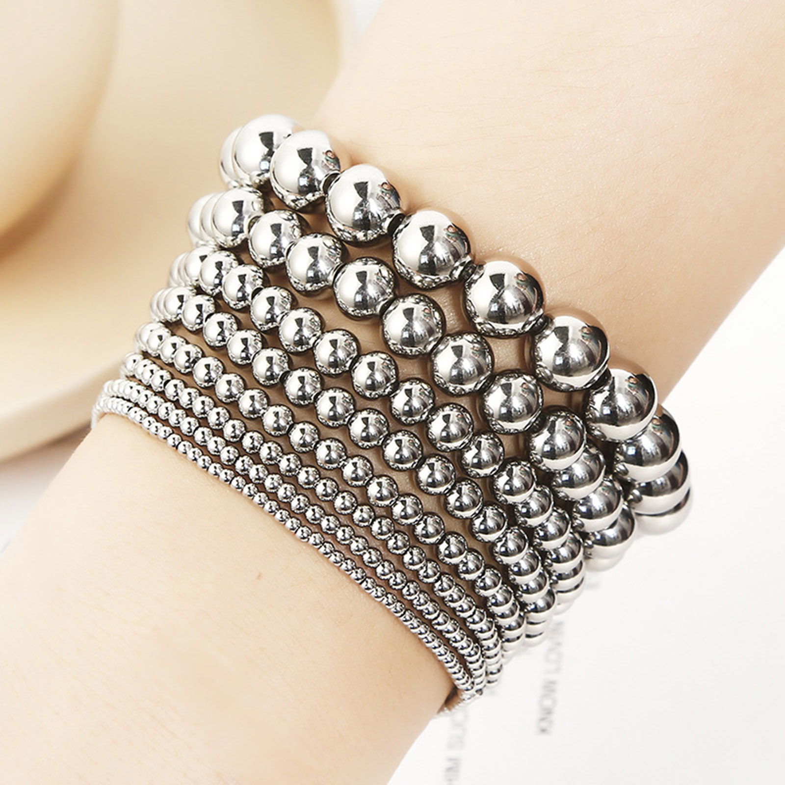 Picture of 304 Stainless Steel Stylish Dainty Bracelets Delicate Bracelets Beaded Bracelet Gold Plated Elastic 18cm(7 1/8") long