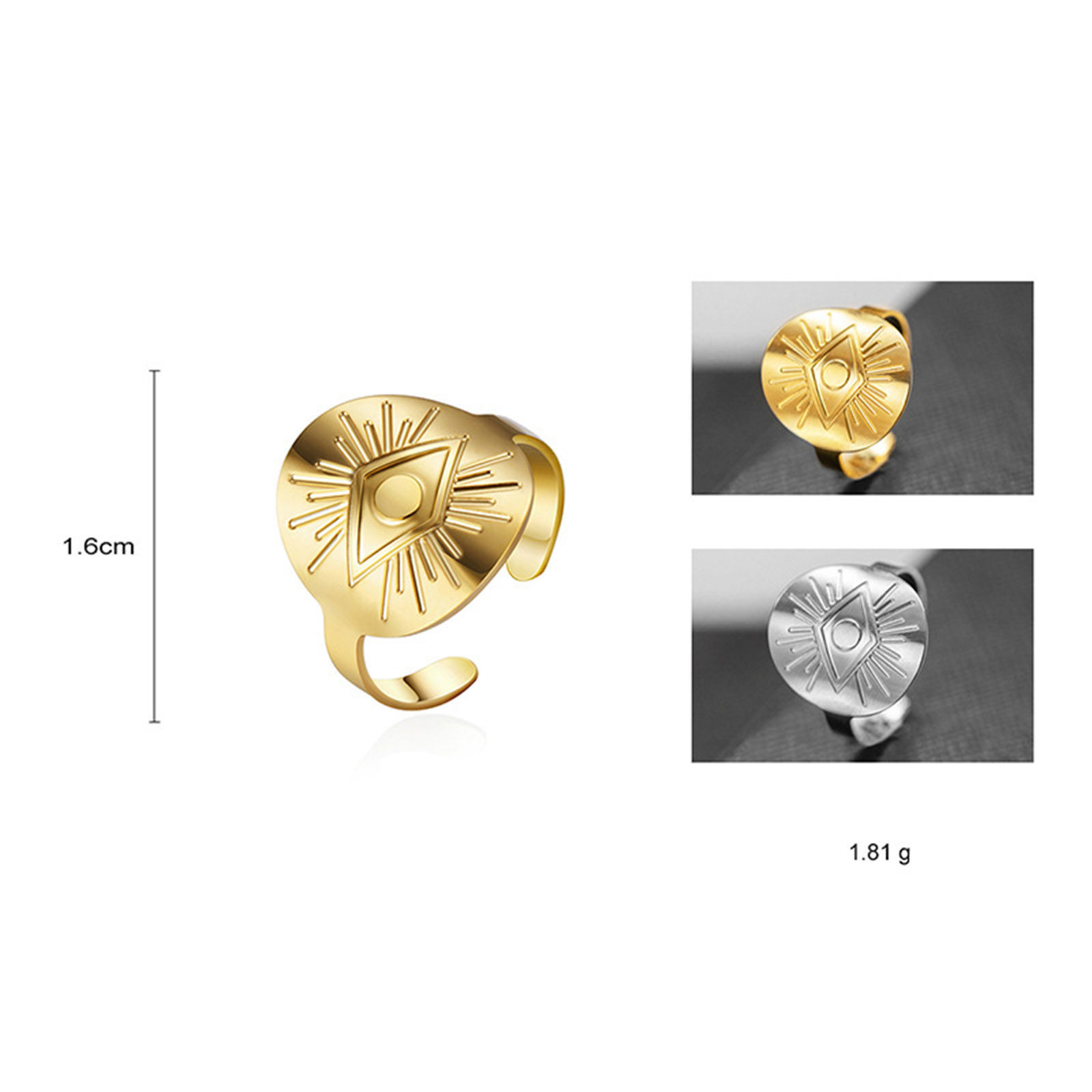 チタン 宗教 オープンタイプ 調整可能 リング 指輪 多色 円形 プロビデンスの目/すべてを見通す目 17.3mm（日本サイズ約14号）、 1 個 の画像