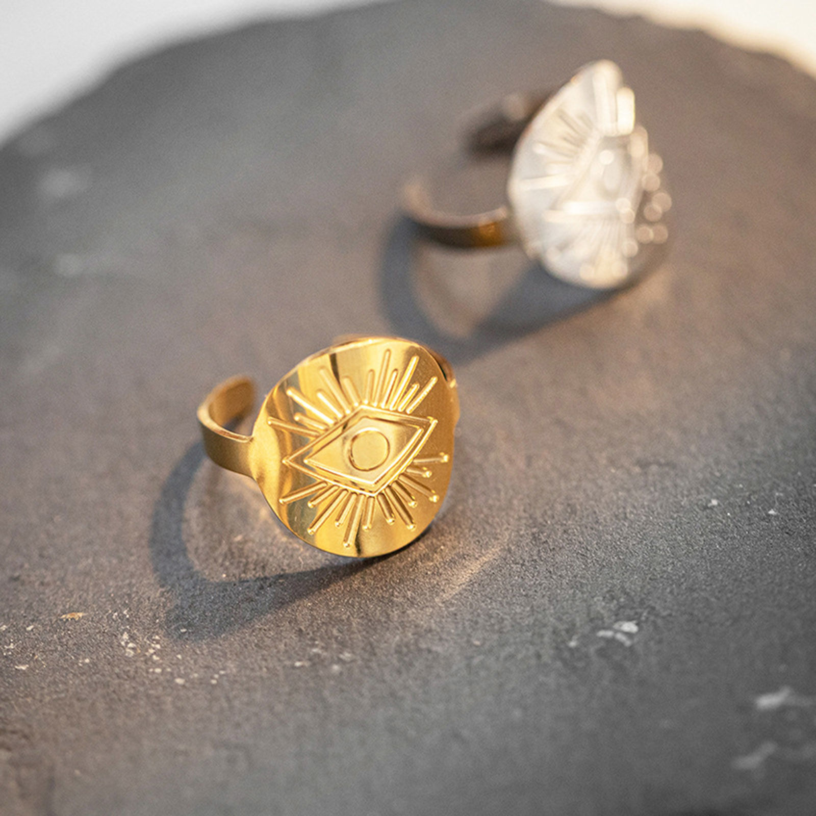 チタン 宗教 オープンタイプ 調整可能 リング 指輪 多色 円形 プロビデンスの目/すべてを見通す目 17.3mm（日本サイズ約14号）、 1 個 の画像