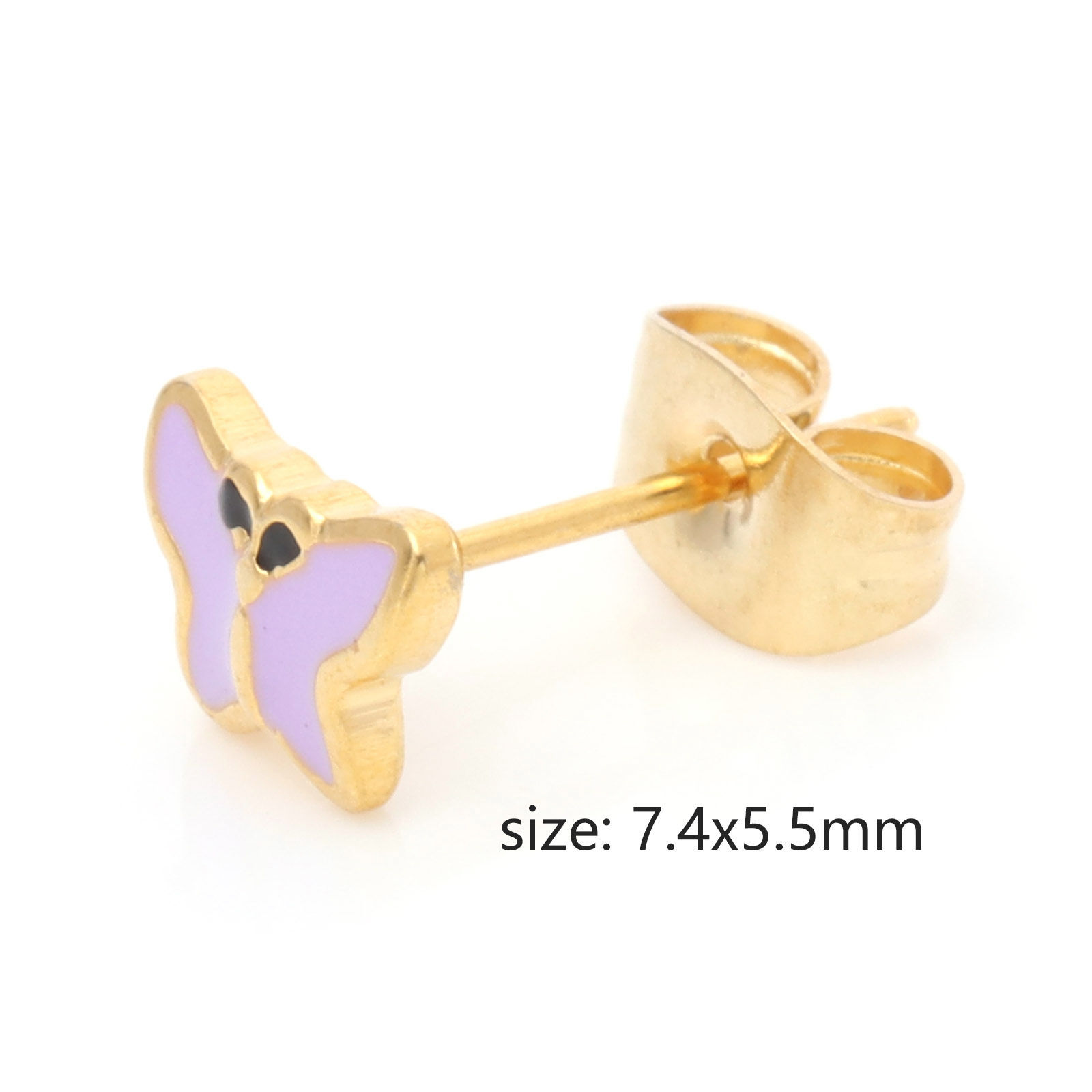 Picture of 316 Stainless Steel Insect Ear Post Stud Earrings Gold Plated Multicolor Butterfly Animal Enamel 7.4mm x 5.5mm