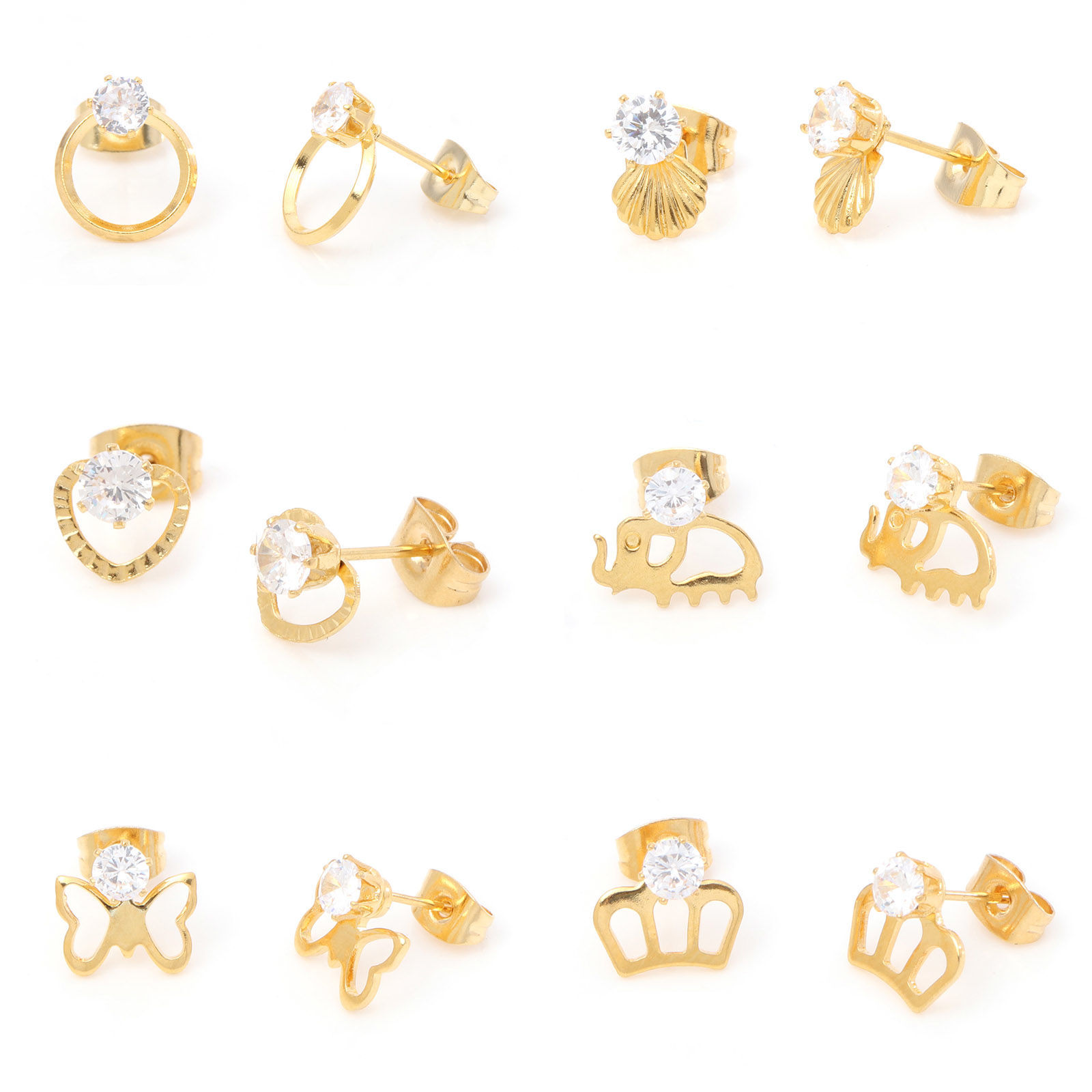 Picture of 316 Stainless Steel Stylish Ear Post Stud Earrings Gold Plated Clear Rhinestone